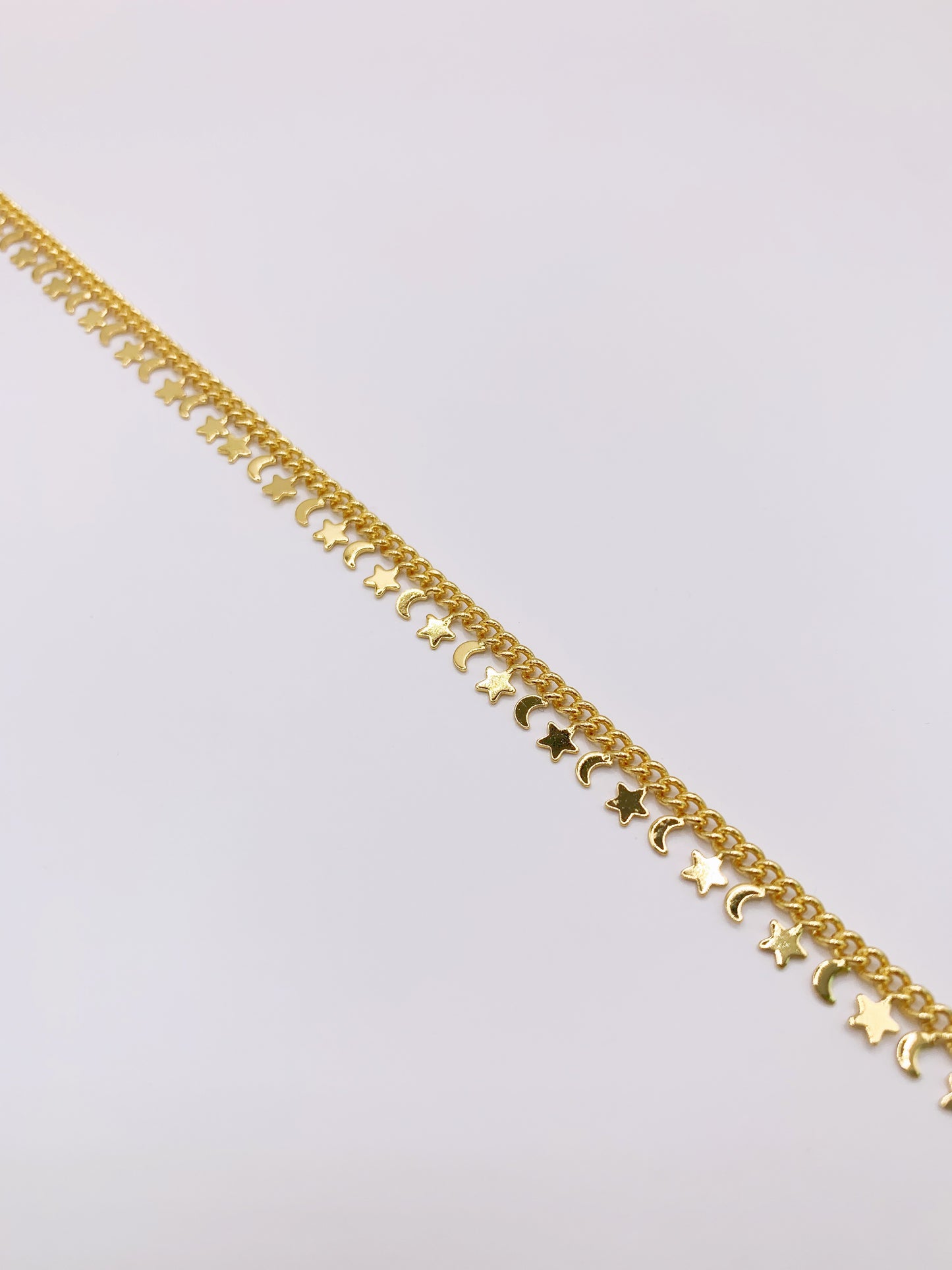 Tiny Moon Star Anklet- 10 Inches
