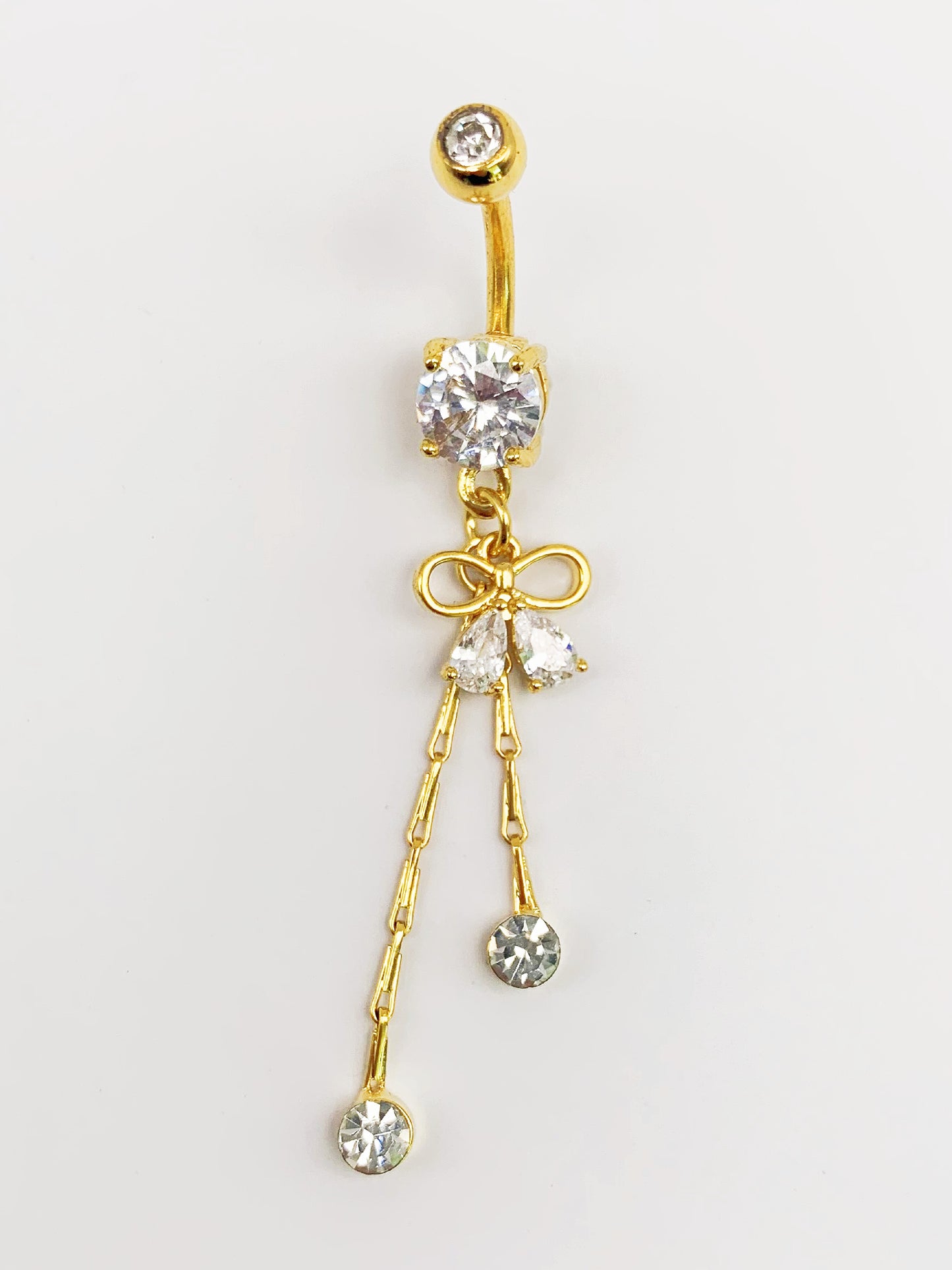 Bow Tie Dangle Belly Ring with Cubic Zirconia -14 Gauge, Surgical Steel