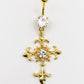 Cross Dangle Belly Ring with Cubic Zirconia -14 Gauge, Surgical Steel