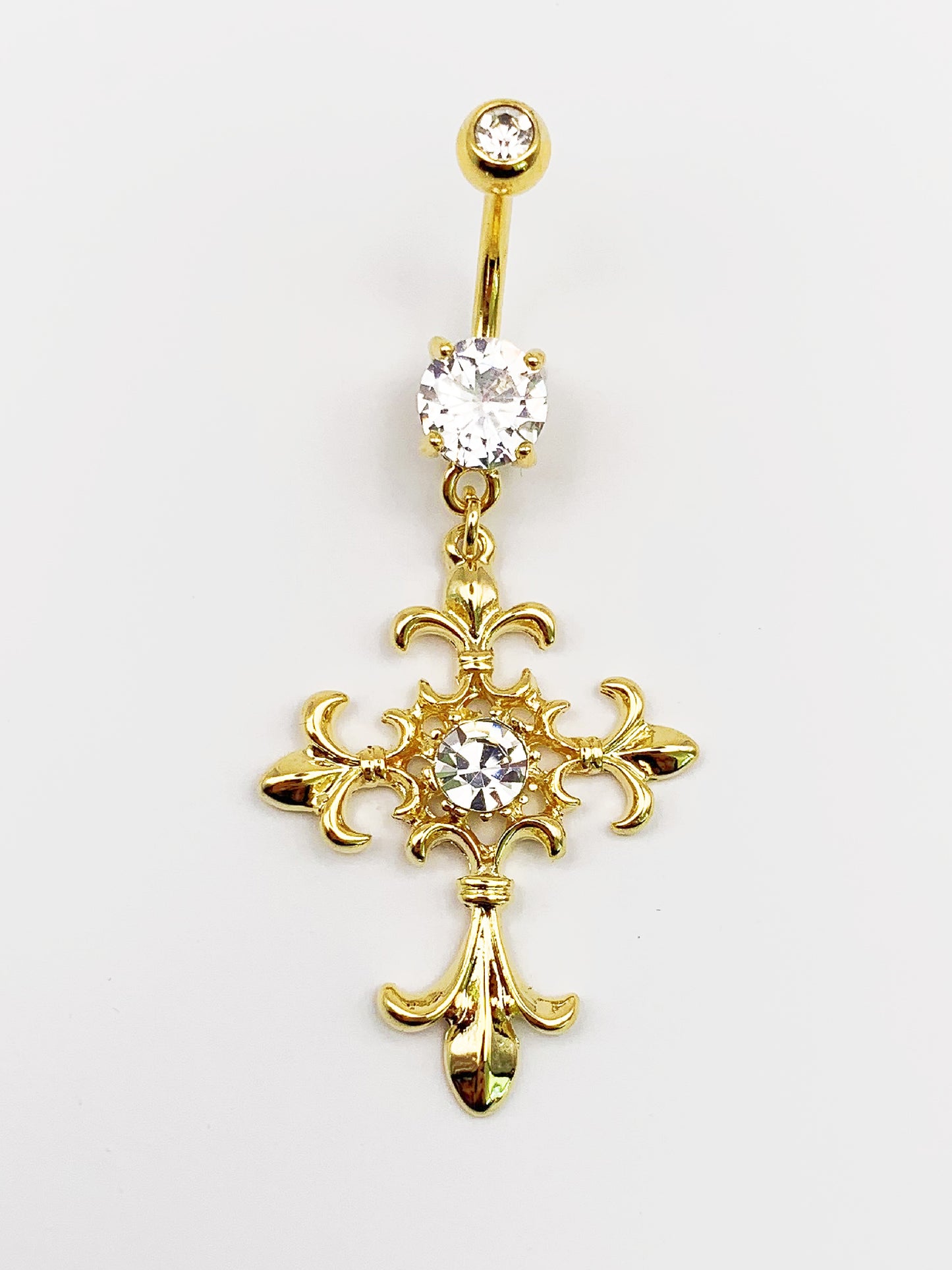 Cross Dangle Belly Ring with Cubic Zirconia -14 Gauge, Surgical Steel