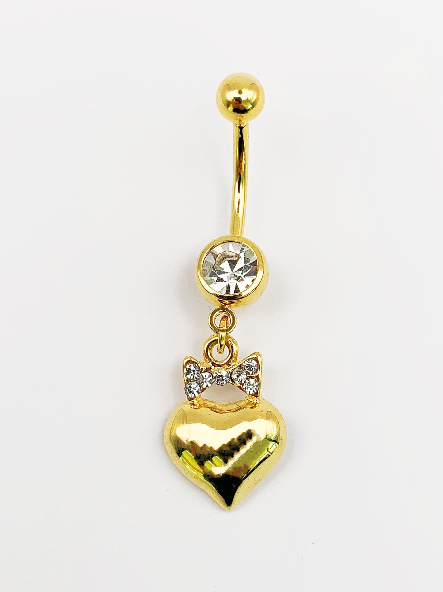 Heart Dangle Belly Ring with Cubic Zirconia -14 Gauge, Surgical Steel