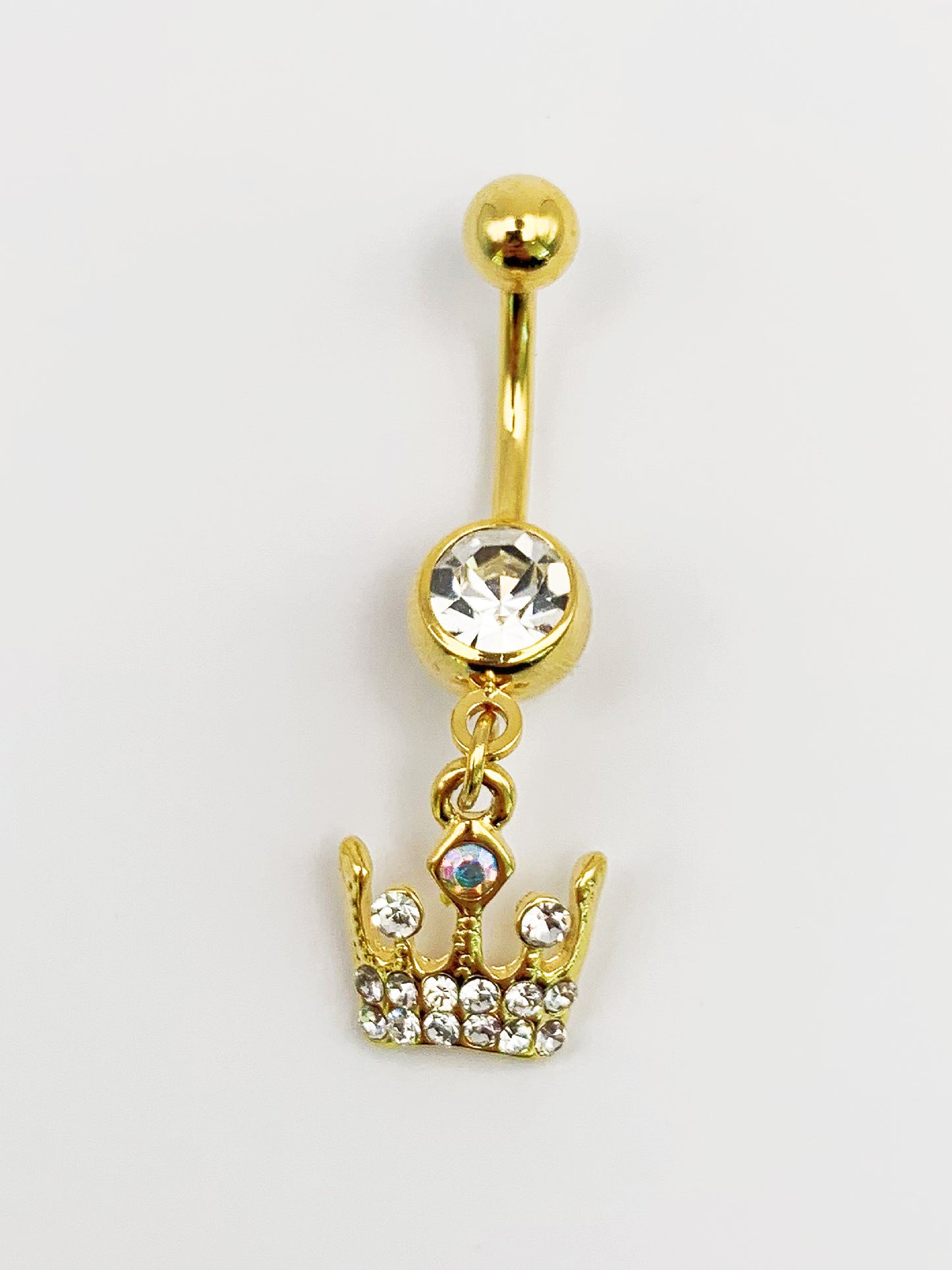 Crown Dangle Belly Ring with Cubic Zirconia -14 Gauge, Surgical Steel