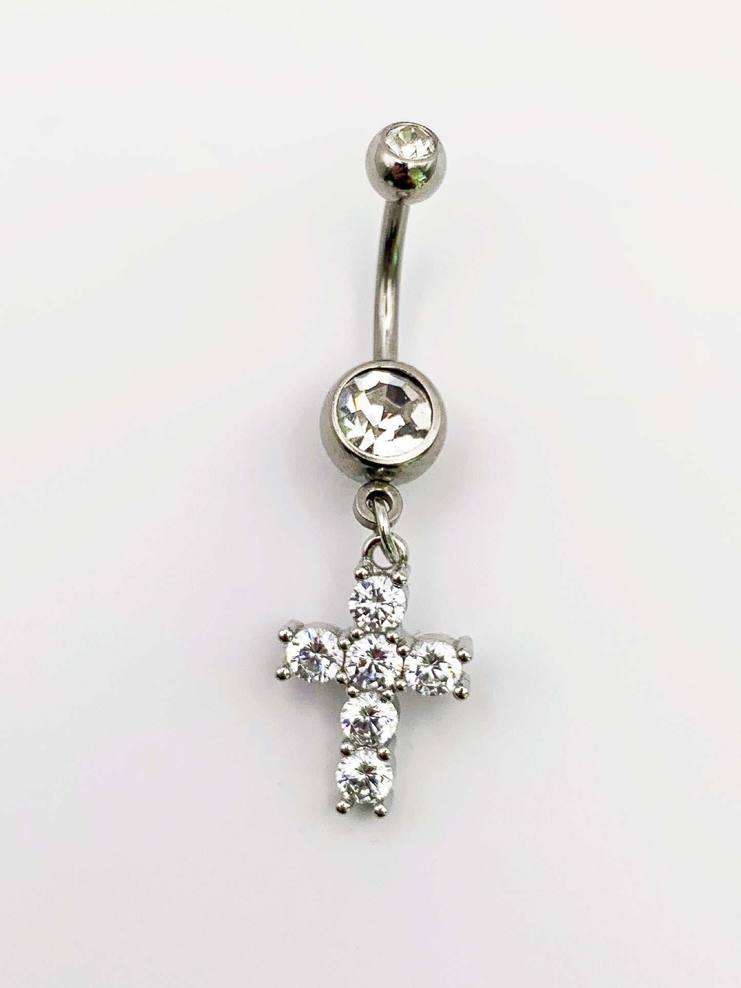 Crystal Cross Dangle Belly Ring with Cubic Zirconia -14 Gauge, Surgical Steel