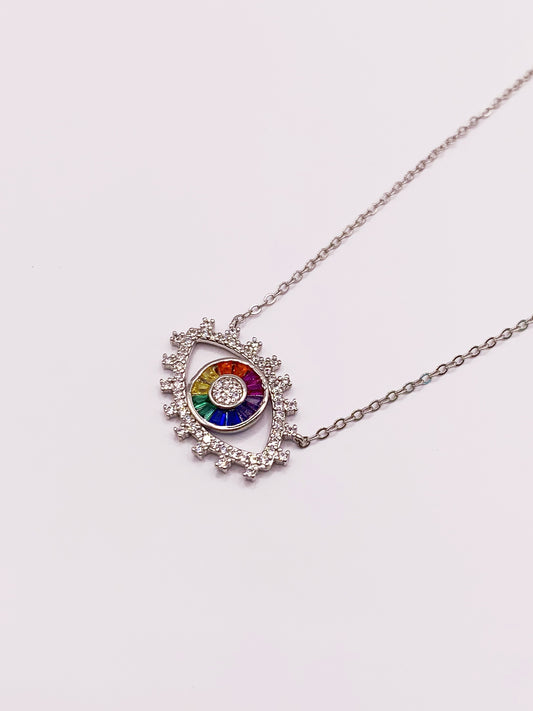 Large Evil Eye Necklace in Sterling Silver- 16-18 Inches