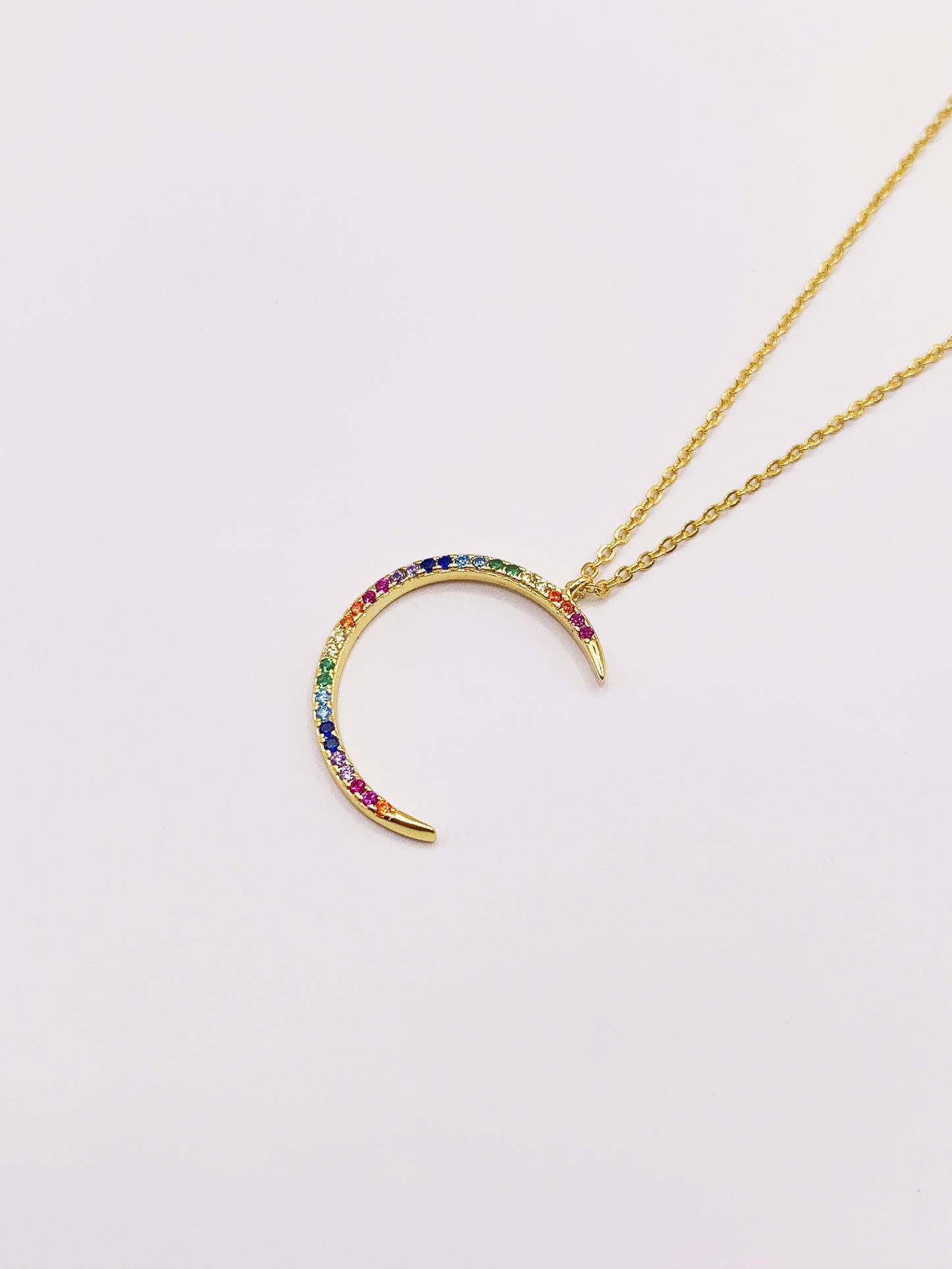 Colorful Moon Necklace in Gold-Bonded Sterling Silver- 16-18 Inches