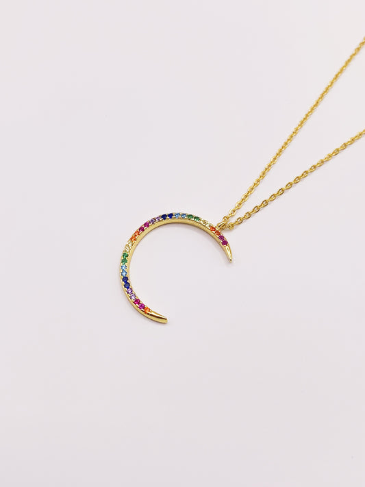 Colorful Moon Necklace in Gold-Bonded Sterling Silver- 16-18 Inches