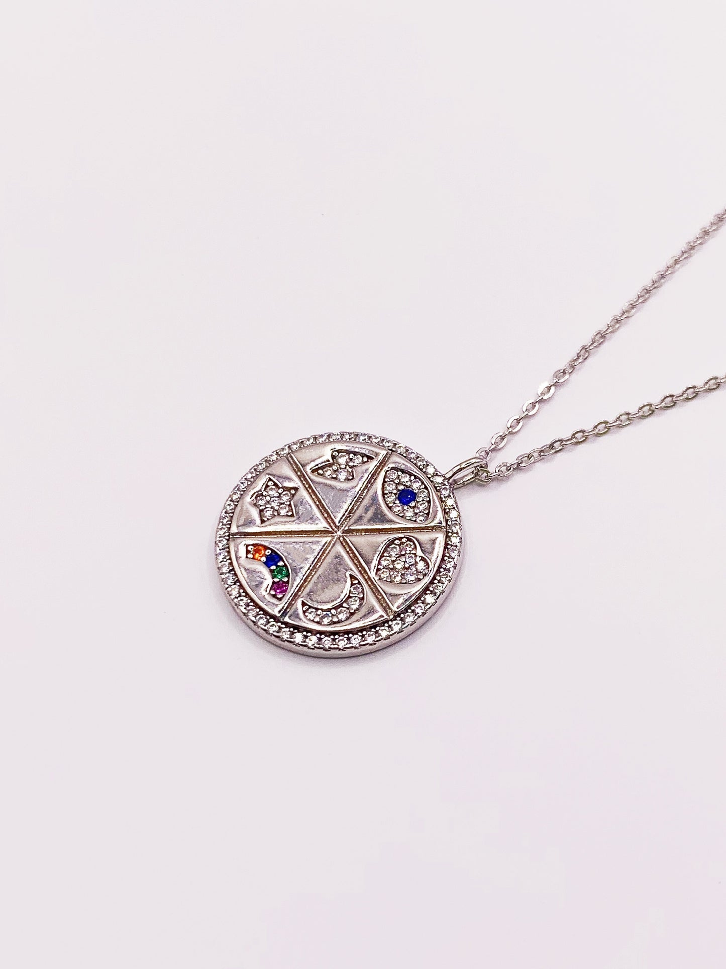 Round Mix Evil Eye Necklace in Sterling Silver- 16-18 Inches