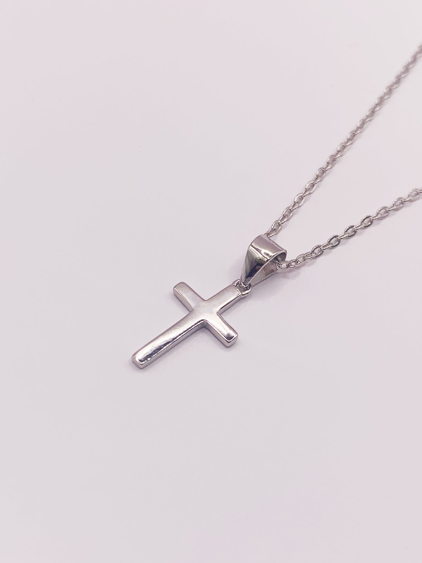 Plain Cross Necklace in Sterling Silver- 16-18 Inches