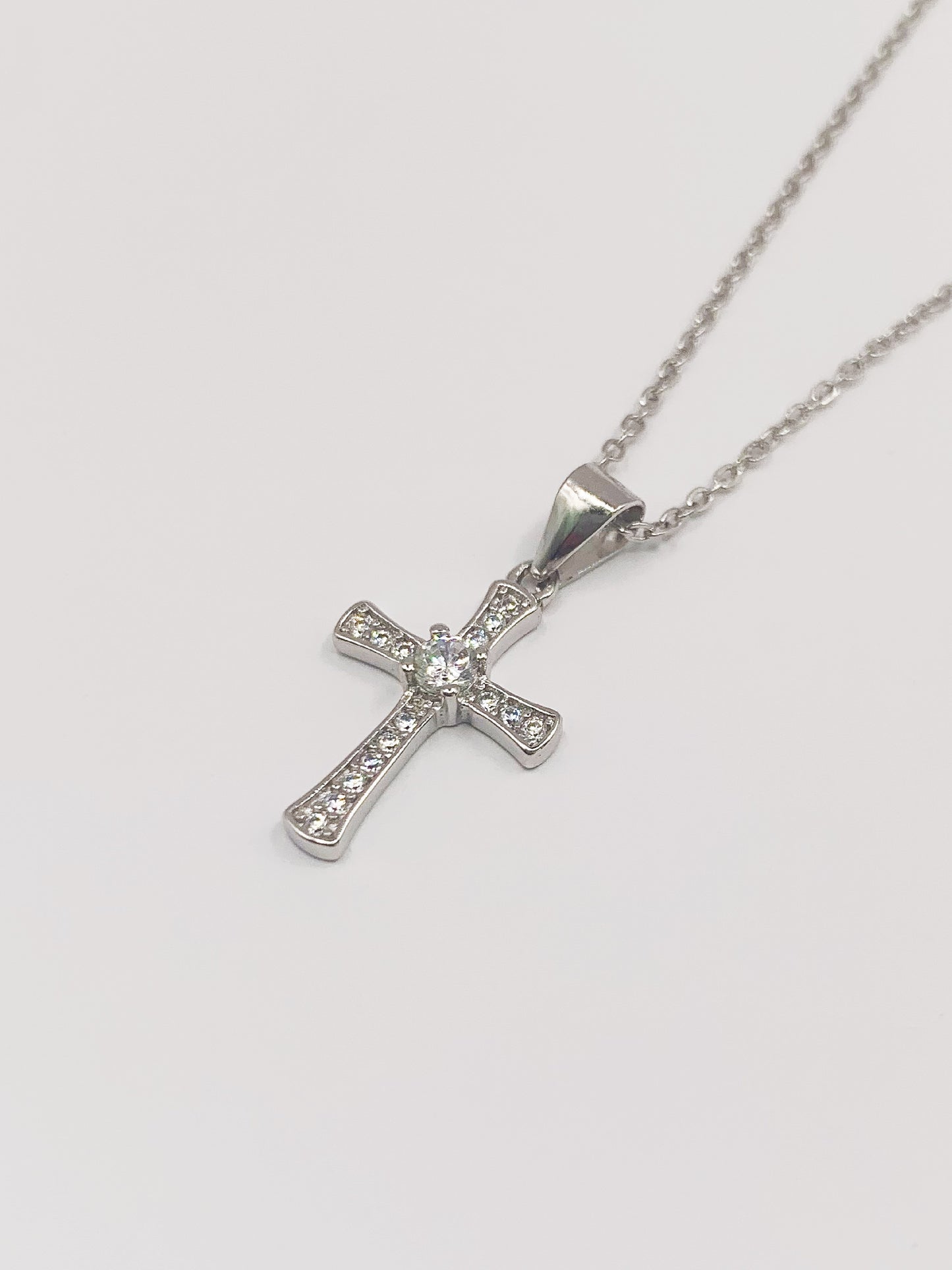 Delicate Cross Necklace in Sterling Silver- 16-18 Inches