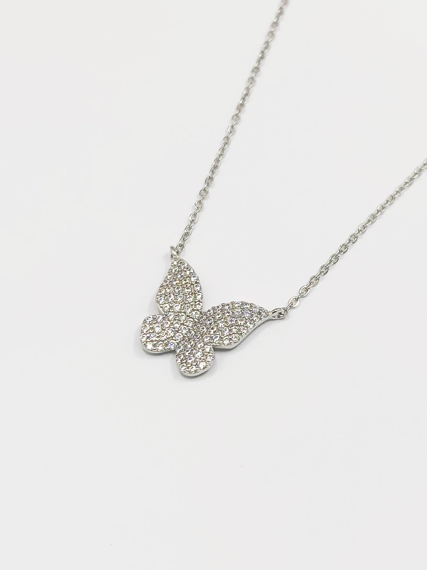 Crystal Butterfly Necklace in Sterling Silver- 16-18 Inches