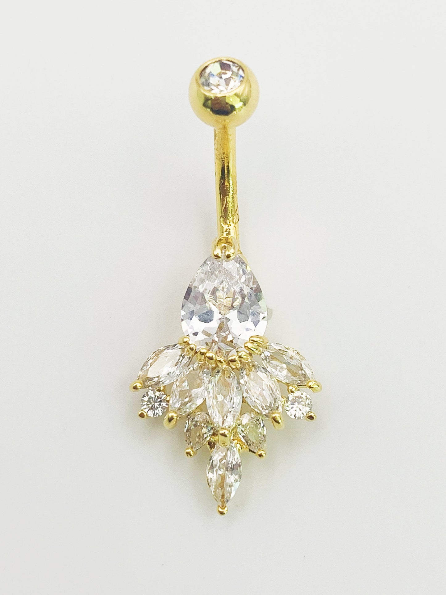 Teardrop Marquise Belly Ring with Cubic Zirconia -14 Gauge, Surgical Steel