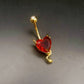 Red Heart Devil Belly Ring with Cubic Zirconia -14 Gauge, Surgical Steel