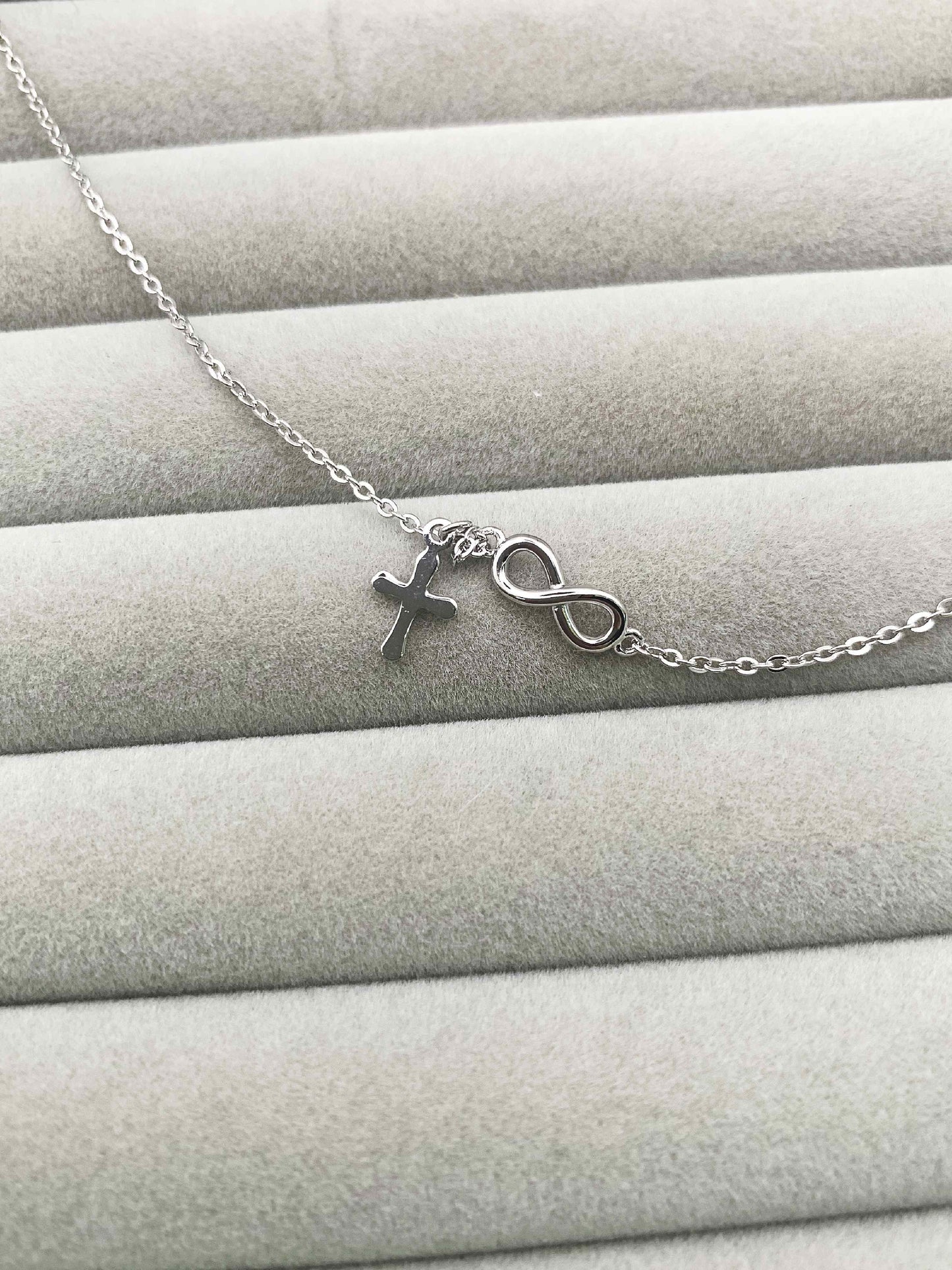 Infinity And Dangle Cross Anklet in Sterling Silver- 9, 9.5 and 10 Inches Adjustable