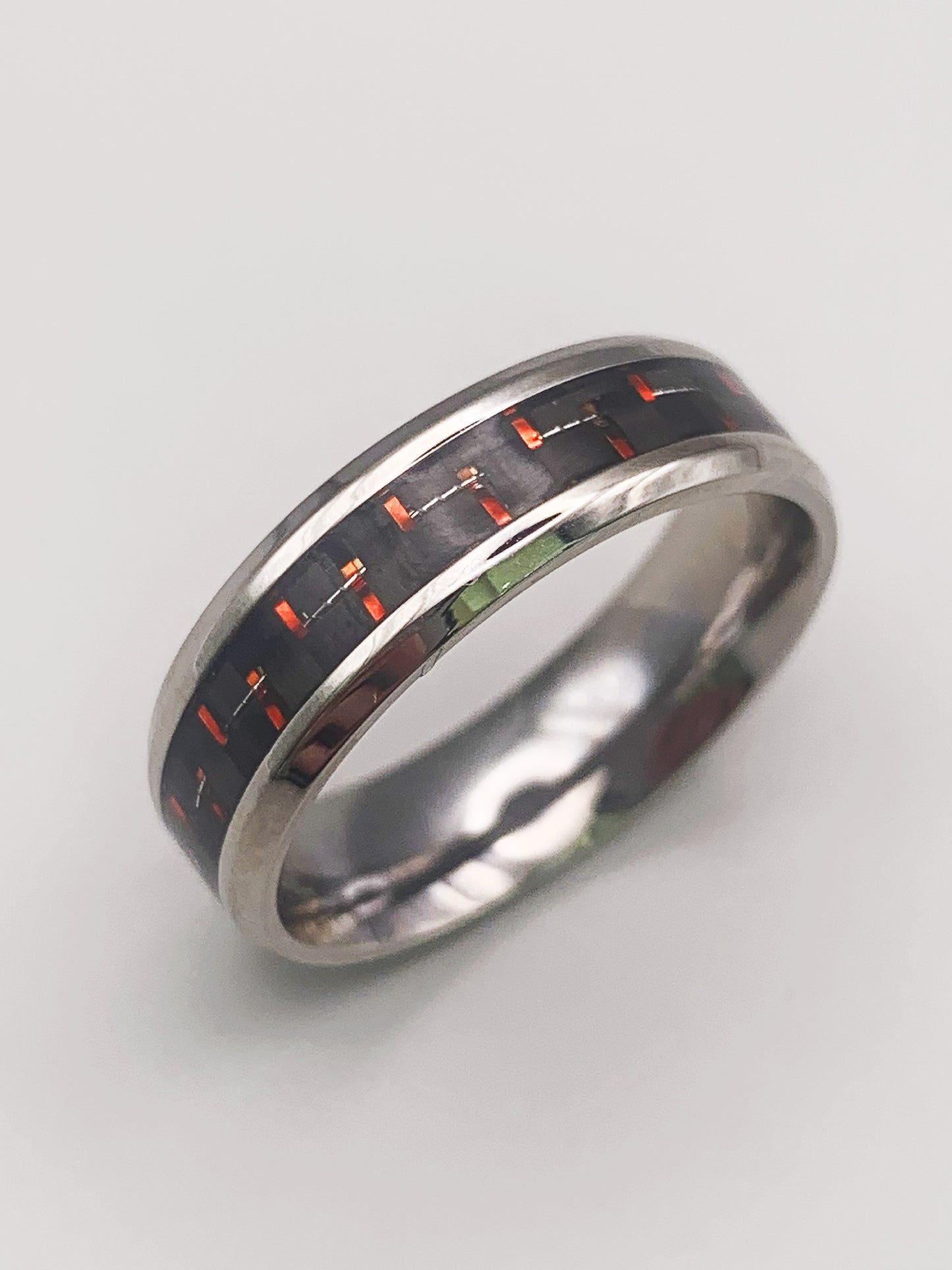 8mm Silver Black Band Ring in Stainless Steel