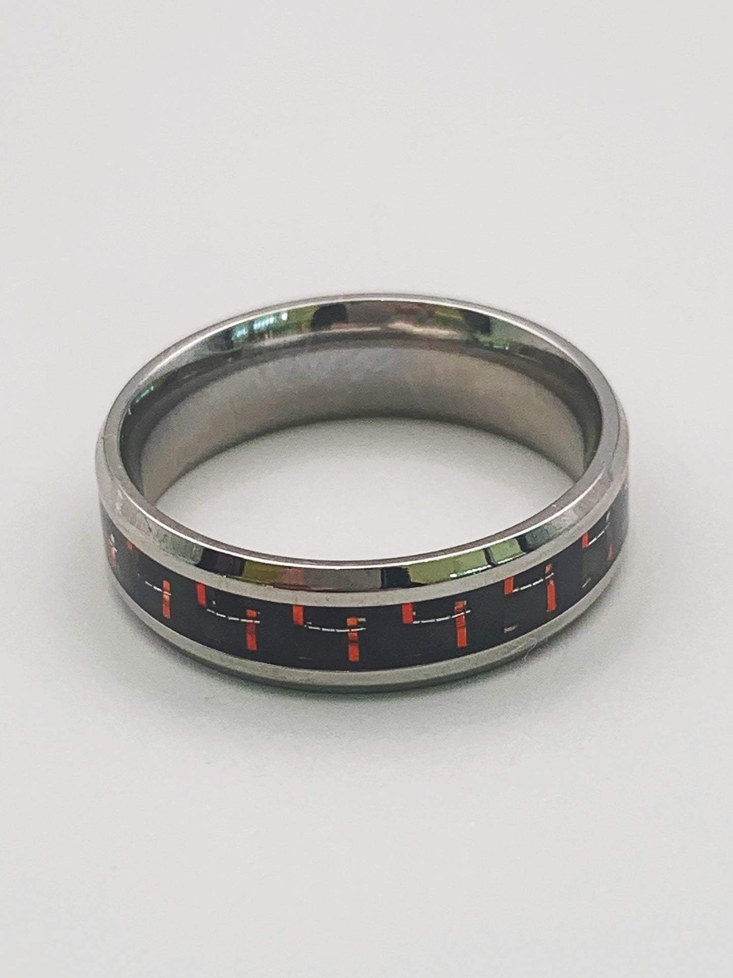 8mm Silver Black Band Ring in Stainless Steel