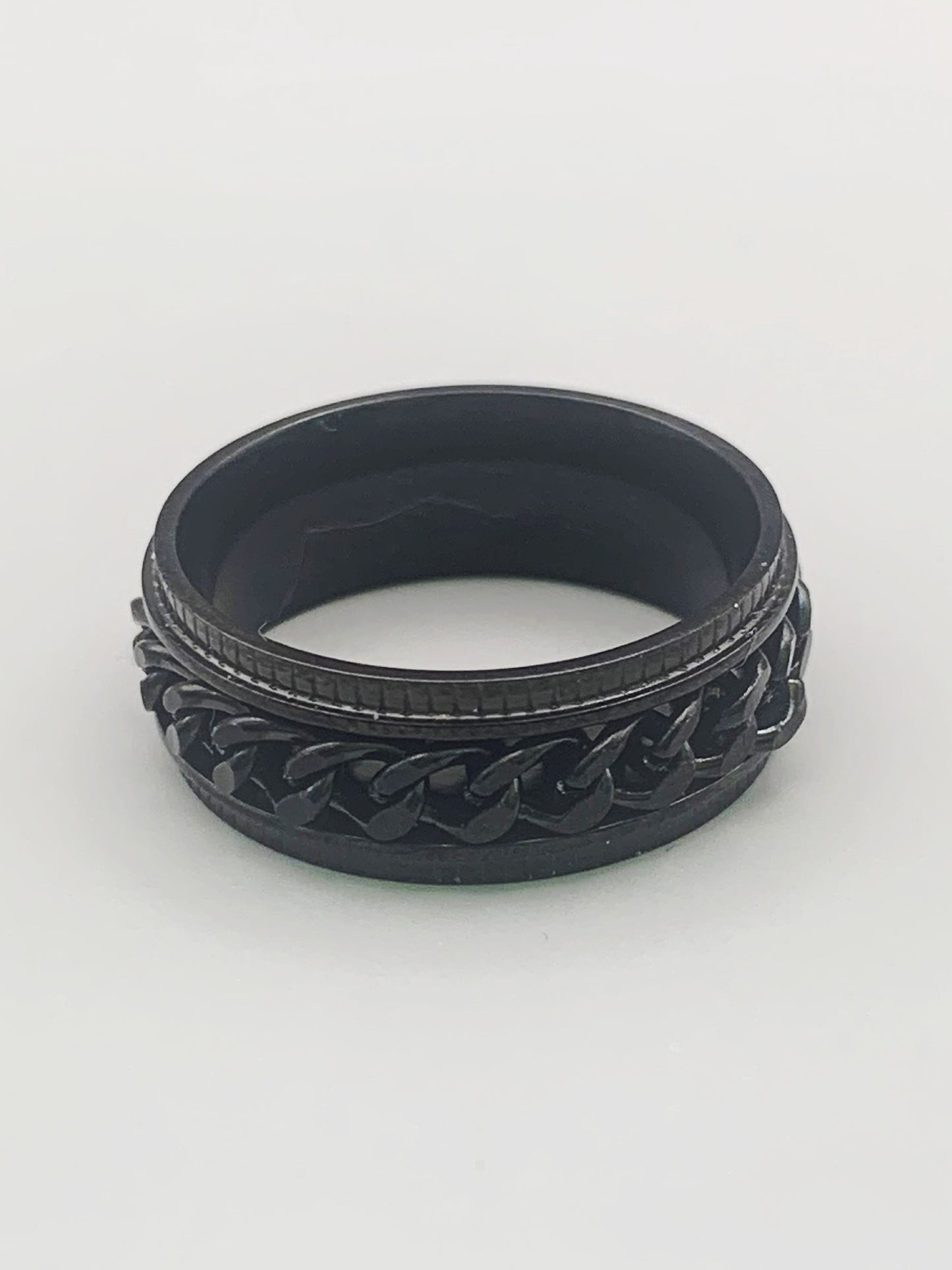 8mm Black Chain Band Ring in Stainless Steel