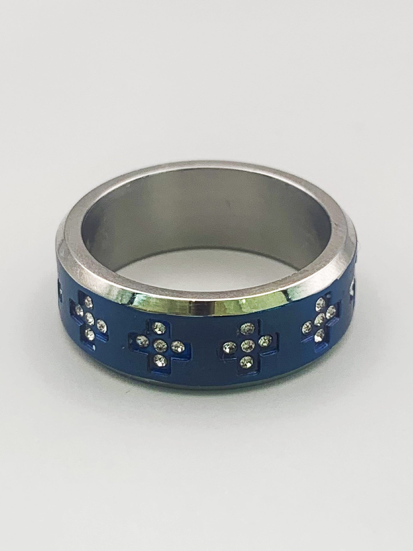 6mm Blue Cross Band Ring in Stainless Steel