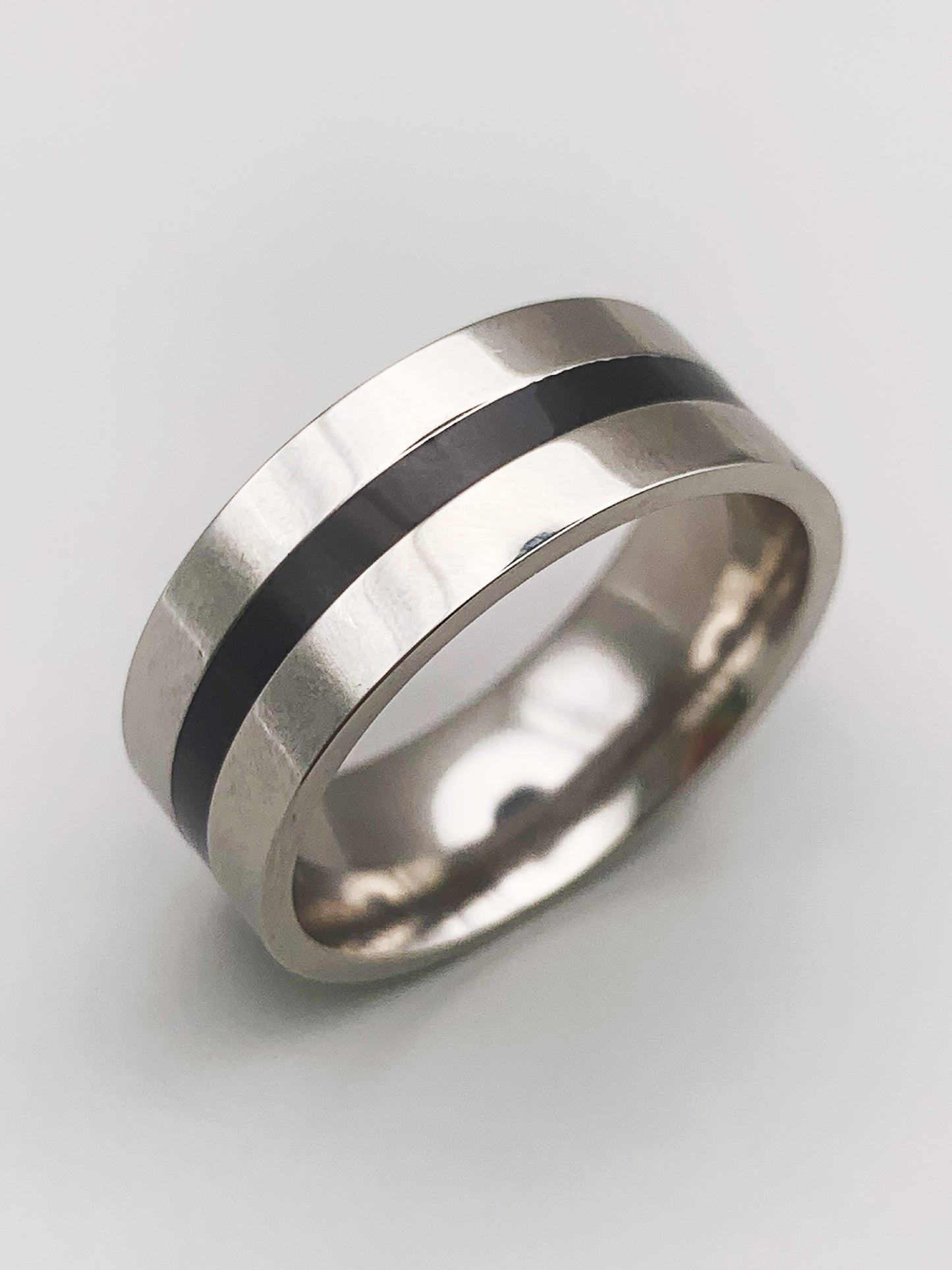 8mm Silver Black Band Ring in Stainless Steel