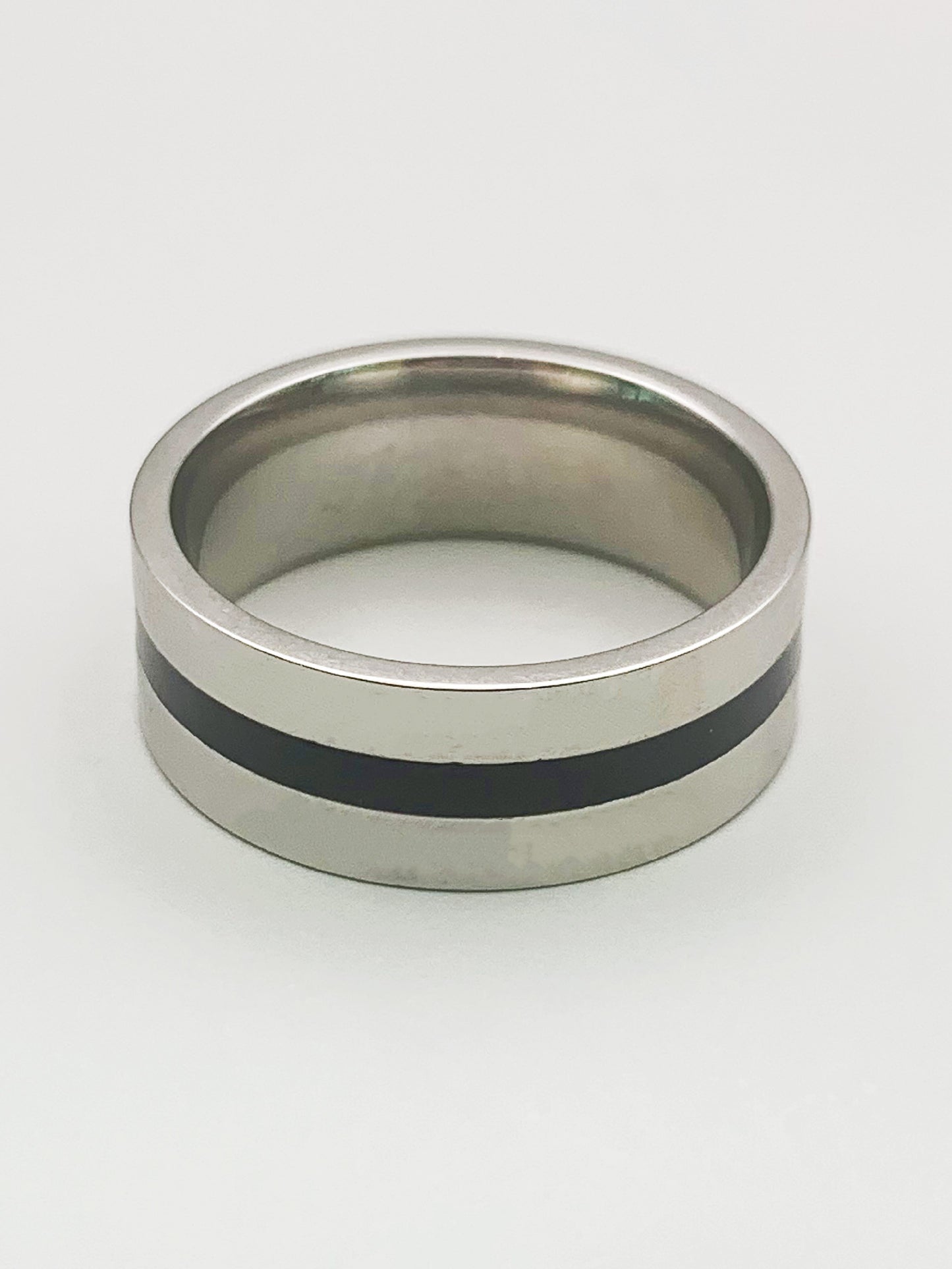 8mm Silver Black Band Ring in Stainless Steel