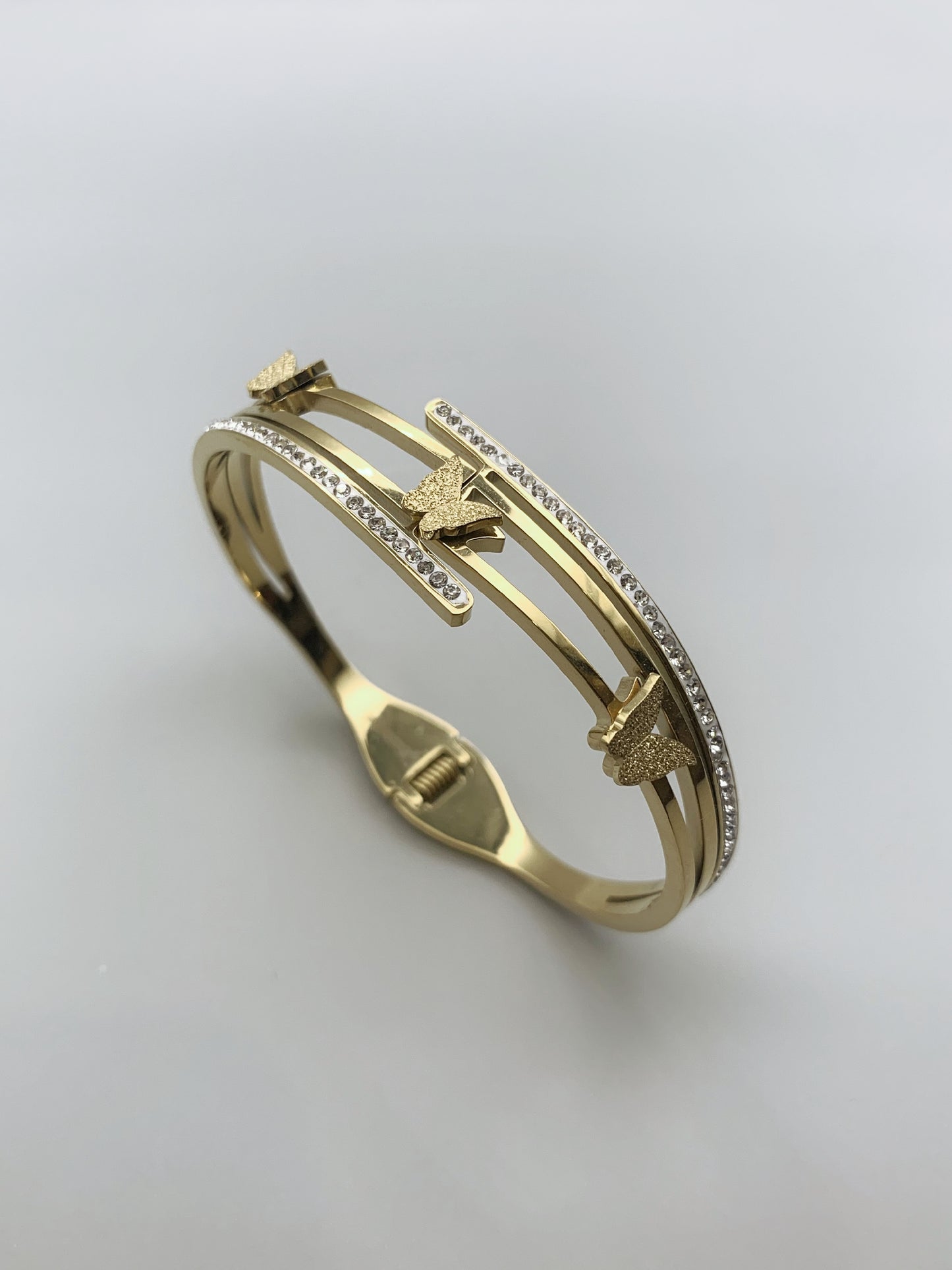 Gold Crystal Butterfly Bangle Bracelet-17cm