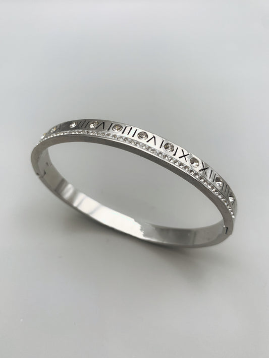 Silver Timeless Numeral Bangle Bracelet- 17cm