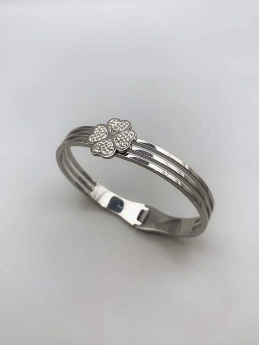 Silver Clover Bangle Bracelet- 17cm