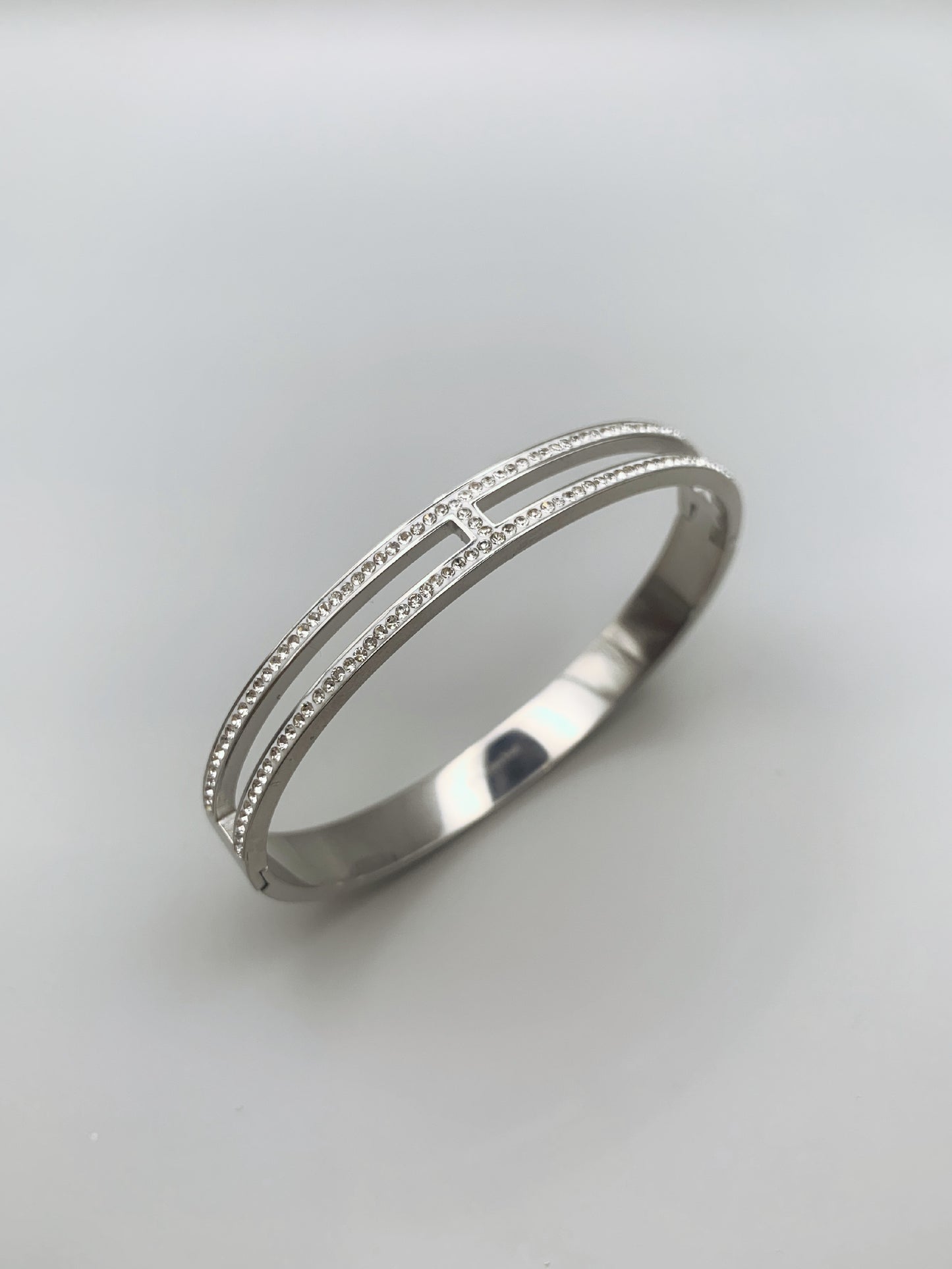 Silver Crystal H Bangle Bracelet- 17cm