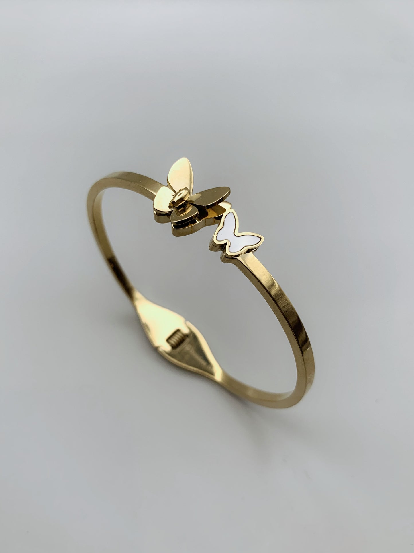 Gold Double Butterflies Bangle Bracelet-17cm