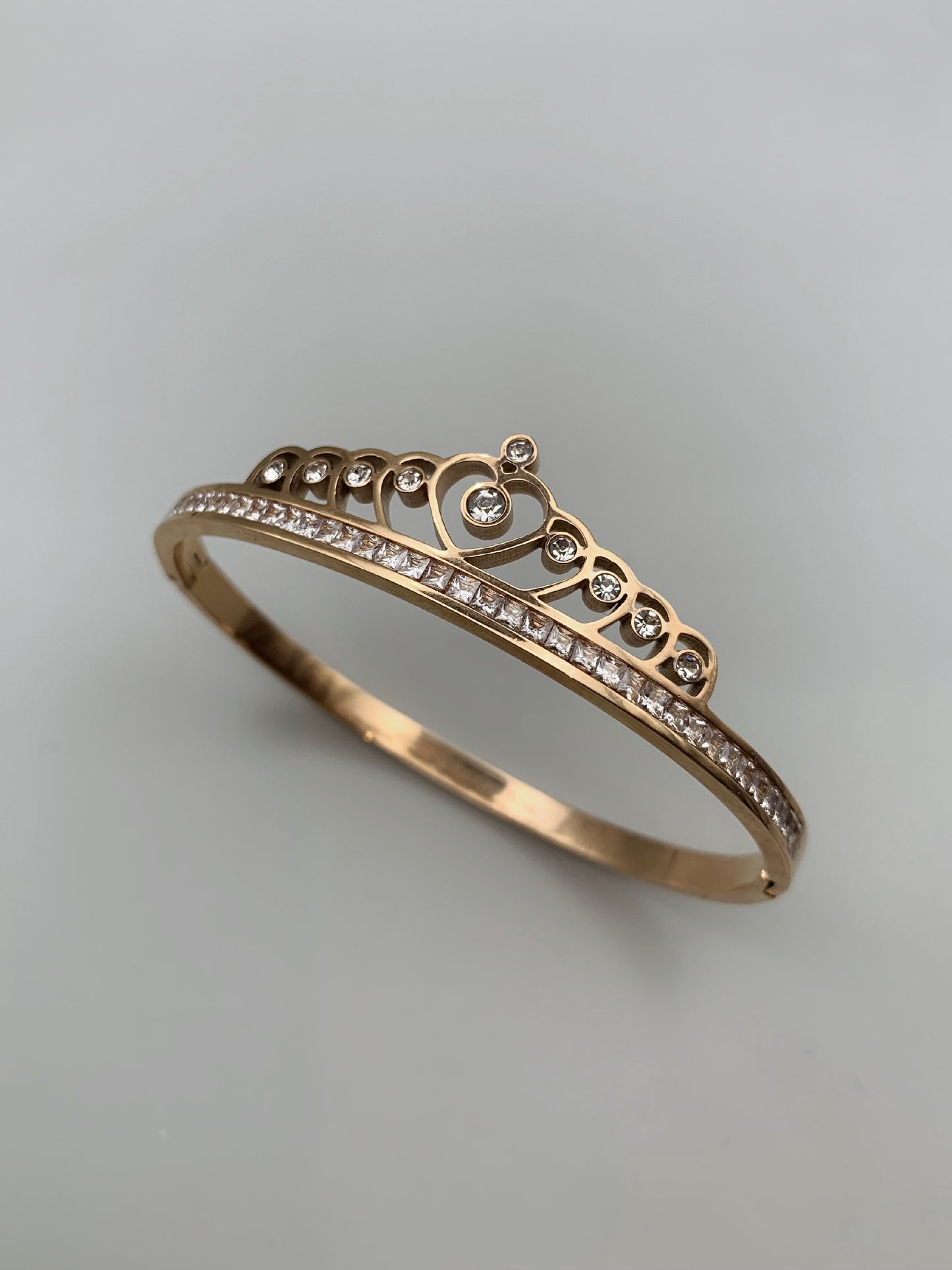 Rose Gold Crystal Crown Bangle Bracelet-17cm