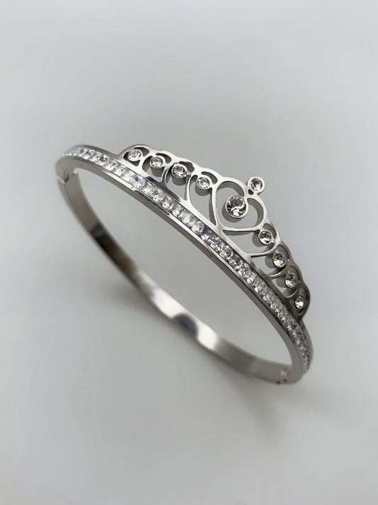 Silver Crystal Crown Bangle Bracelet-17cm