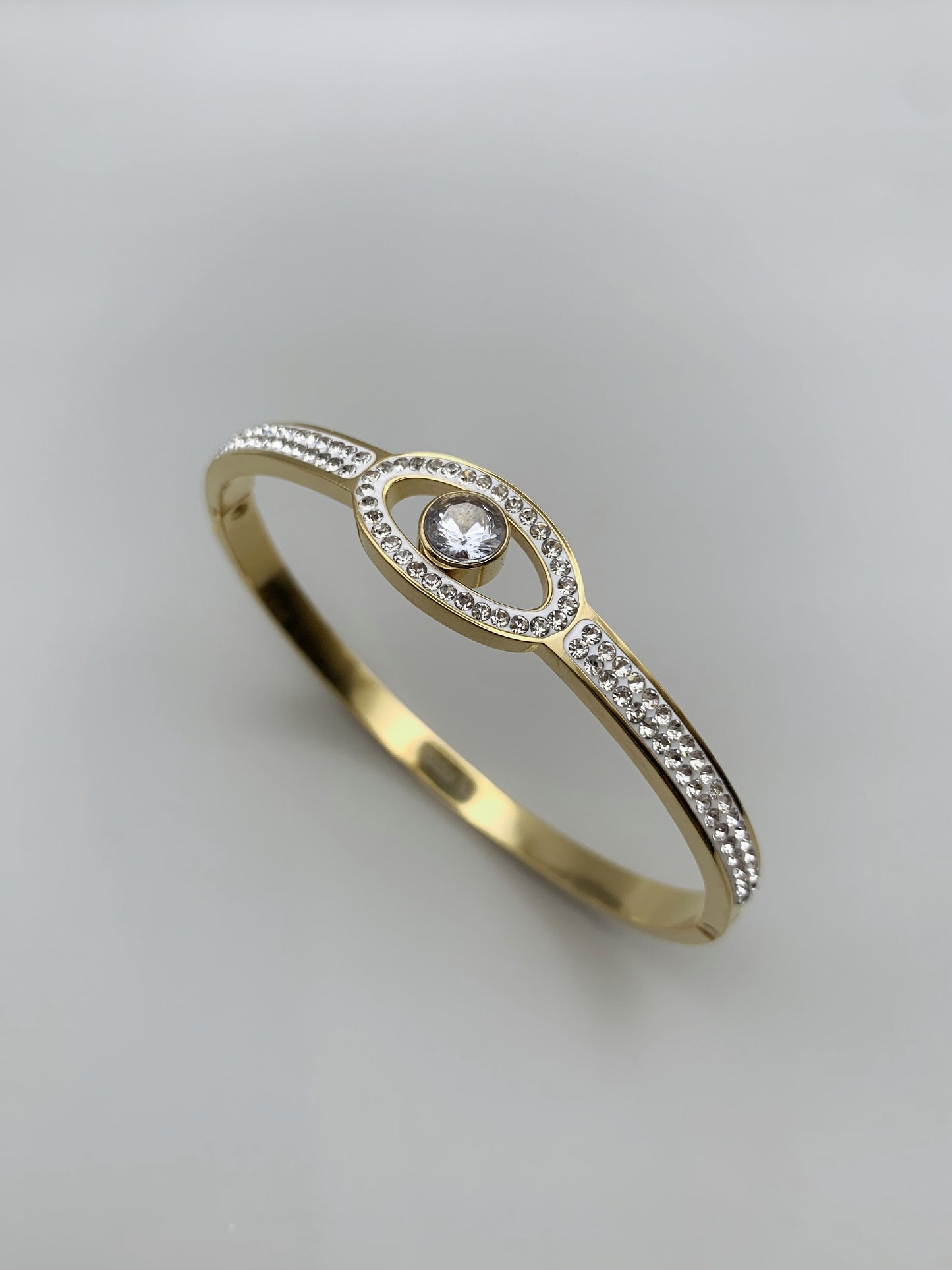 Gold Crystal Evil Eye Bangle Bracelet-17cm