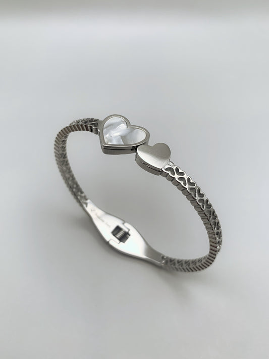 Silver Double Hearts Bangle Bracelet-17cm