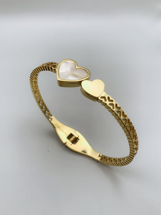 Gold Double Hearts Bangle Bracelet-17cm