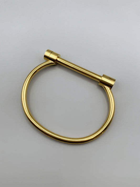 Gold D Shape Bangle Bracelet-19cm