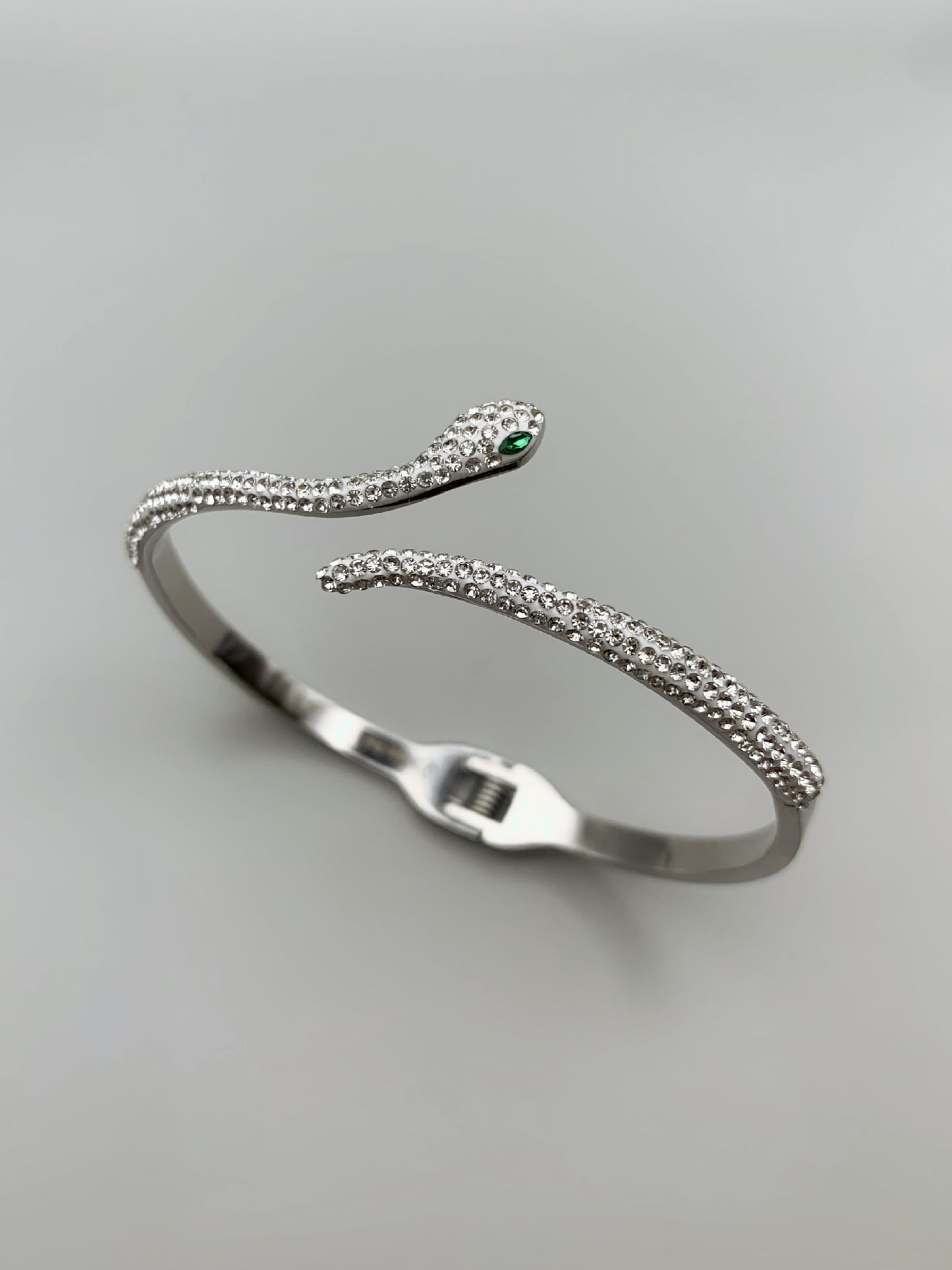 Silver Crystal Snake Bangle Bracelet-19cm