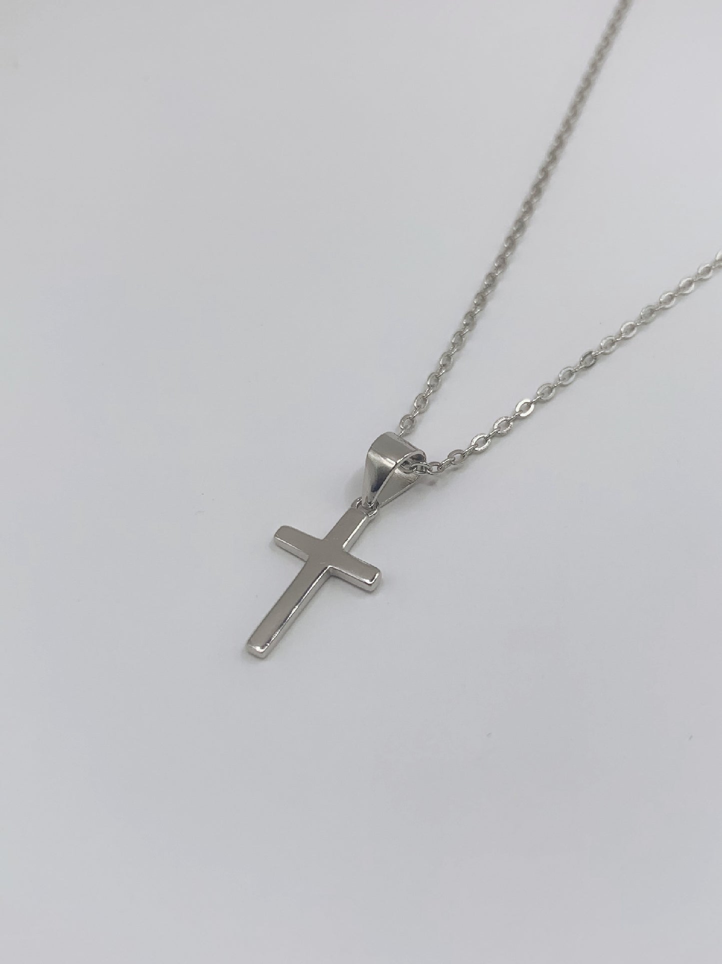 Plain Cross Necklace in Sterling Silver- 16-18 Inches