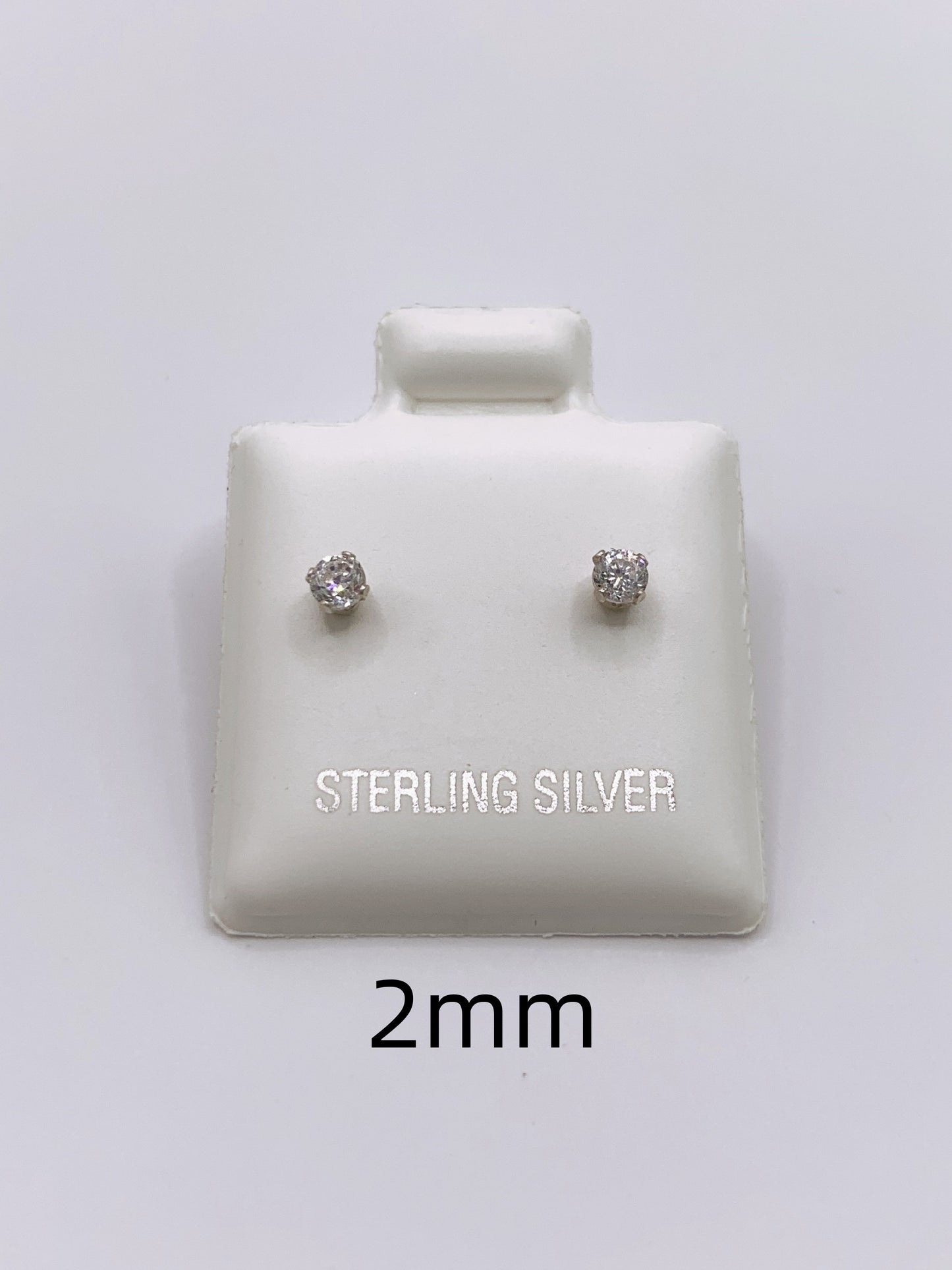 Sparkling Round Cut Diamond Stud Earrings in Sterling Silver- 2mm-10mm