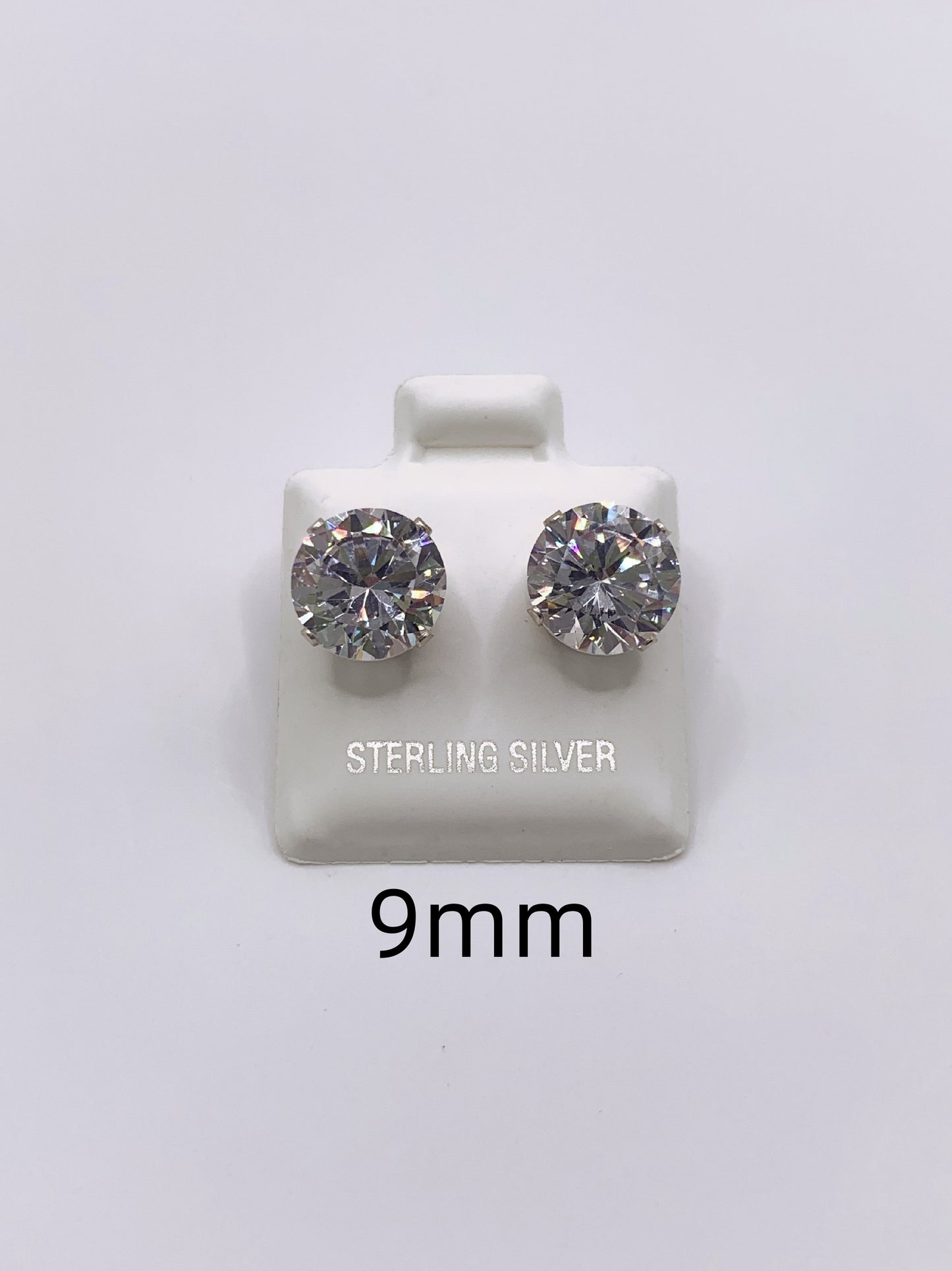 Sparkling Round Cut Diamond Stud Earrings in Sterling Silver- 2mm-10mm