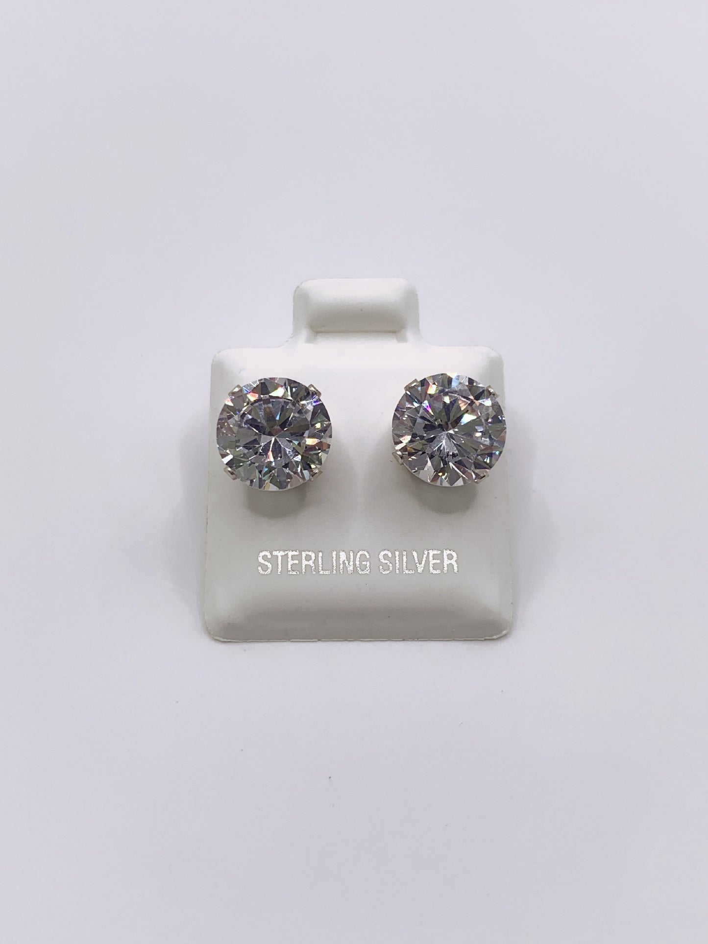 Sparkling Round Cut Diamond Stud Earrings in Sterling Silver- 2mm-10mm