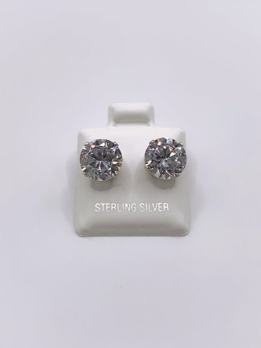 Sparkling Round Cut Diamond Stud Earrings in Sterling Silver- 2mm-10mm