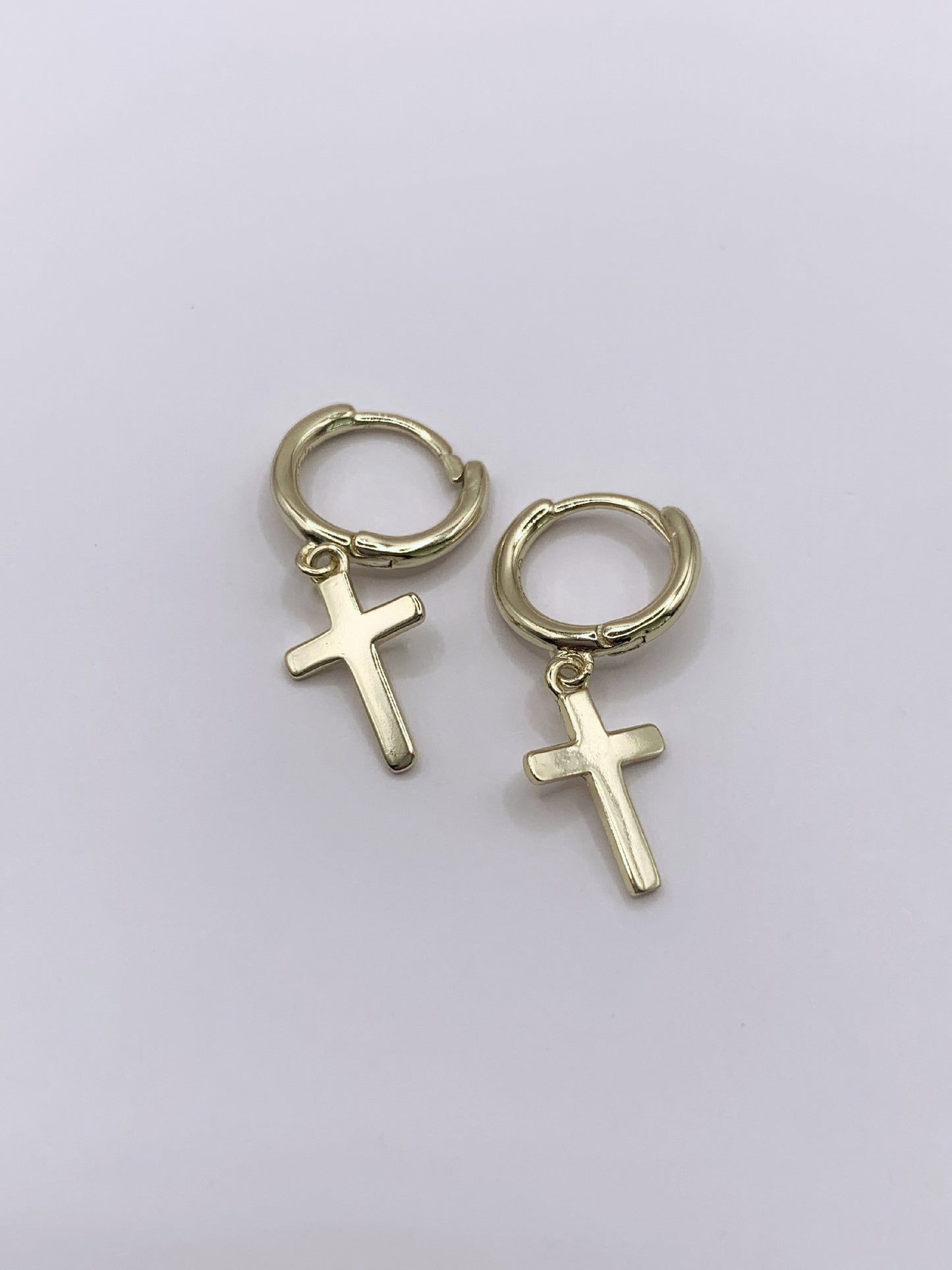 Cross Hoop Earrings in Gold-Bonded Sterling Silver- Dangle Earrings