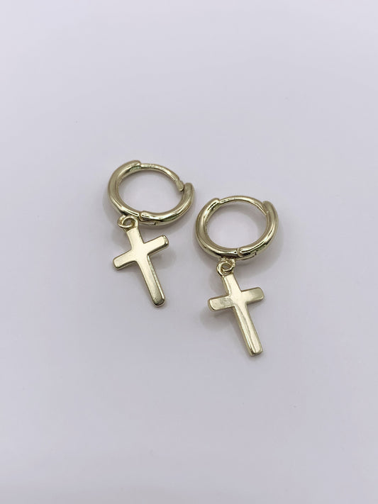 Cross Hoop Earrings in Gold-Bonded Sterling Silver- Dangle Earrings