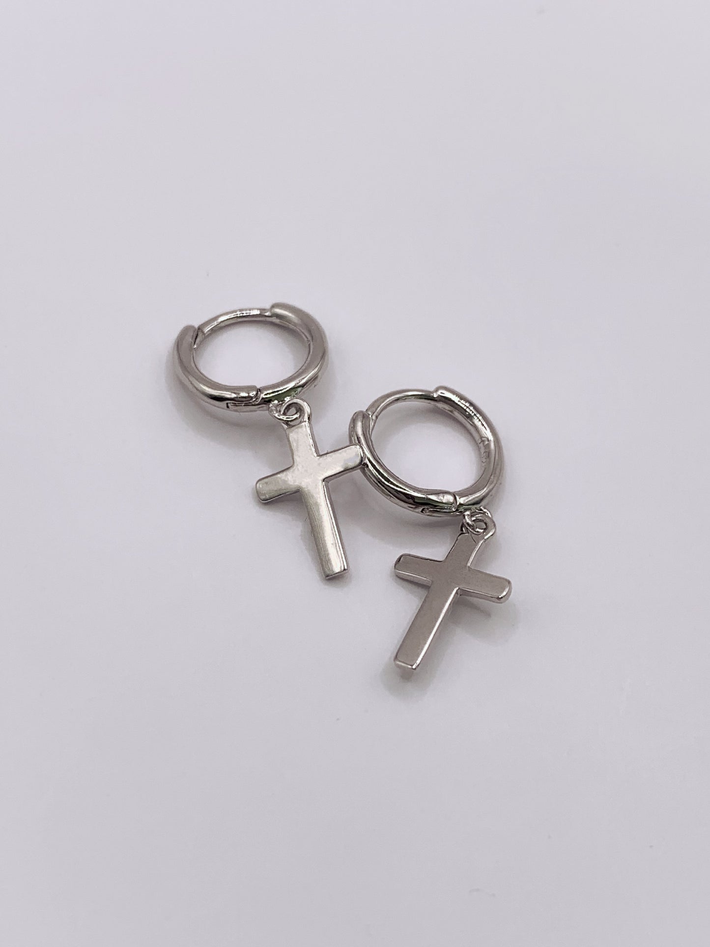 Cross Hoop Earrings in Sterling Silver- Dangle Earrings