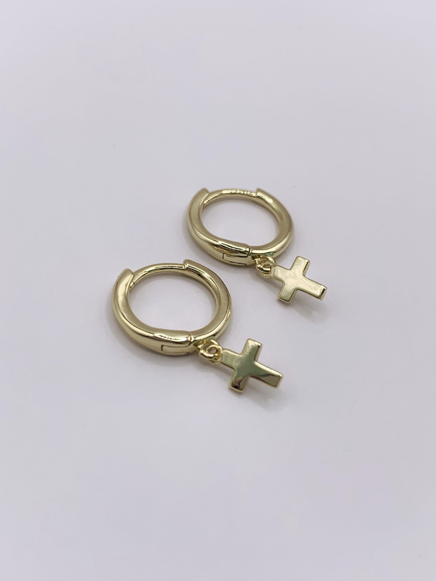 Tiny Cross Hoop Earrings in Gold-Bonded Sterling Silver- Dangle Earrings