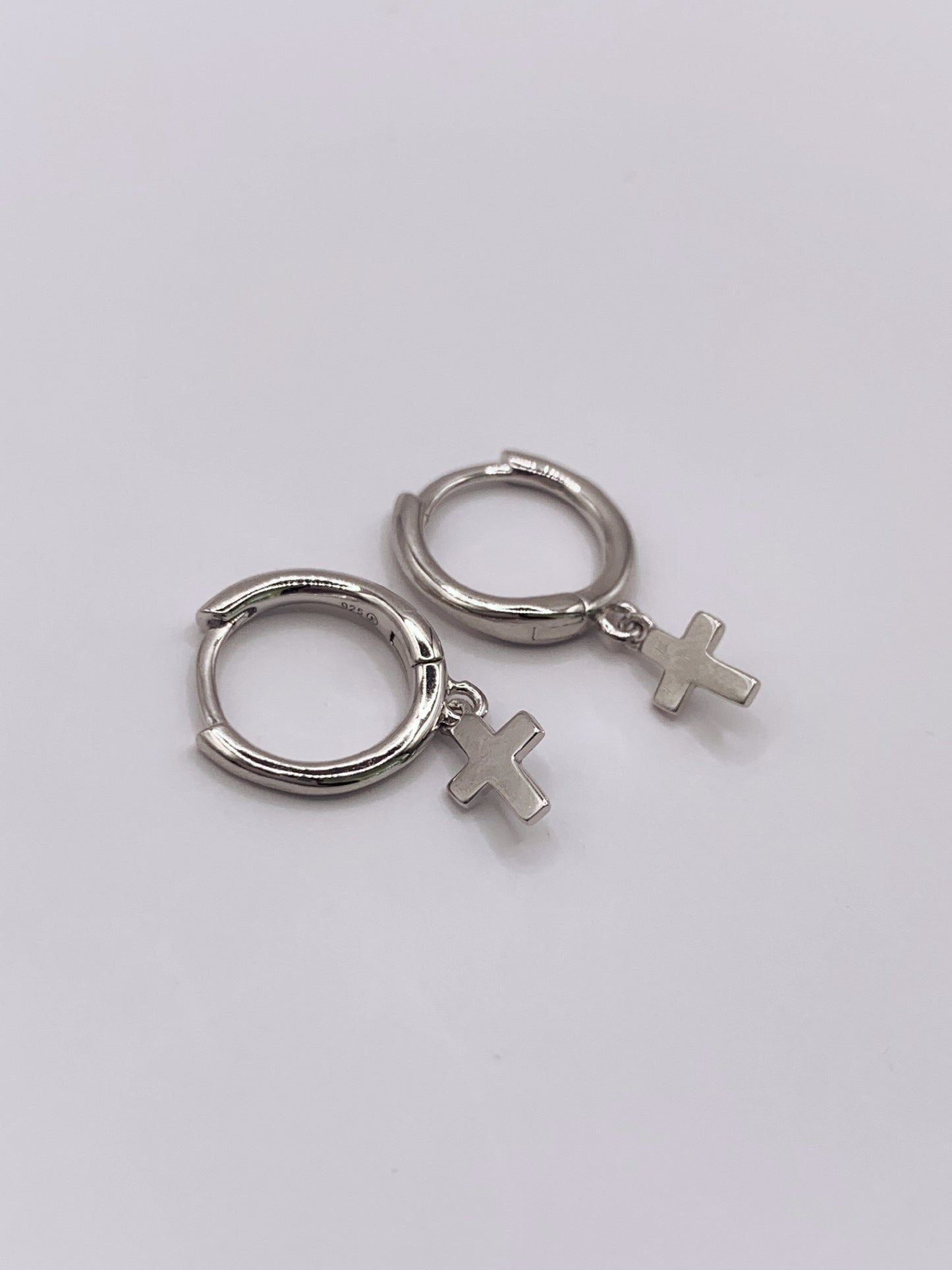 Tiny Cross Hoop Earrings in Sterling Silver- Dangle Earrings