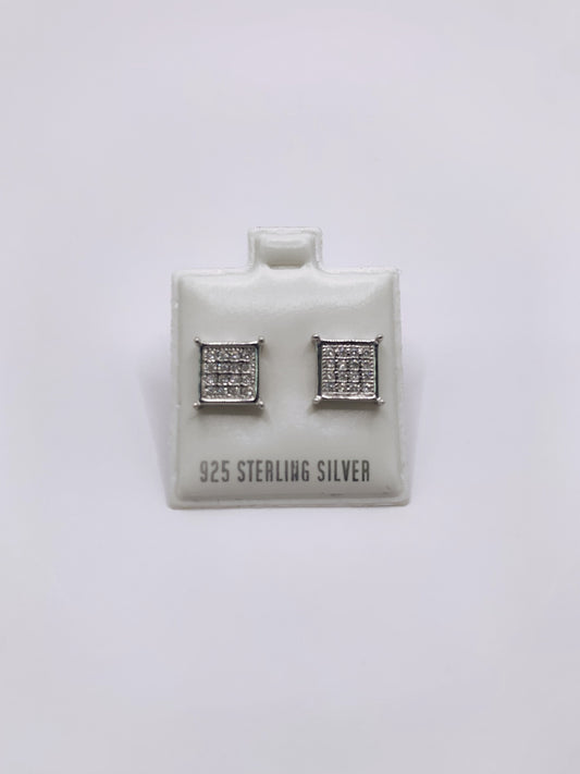 Iced Out Square Stud Earrings in Sterling Silver- 7mm