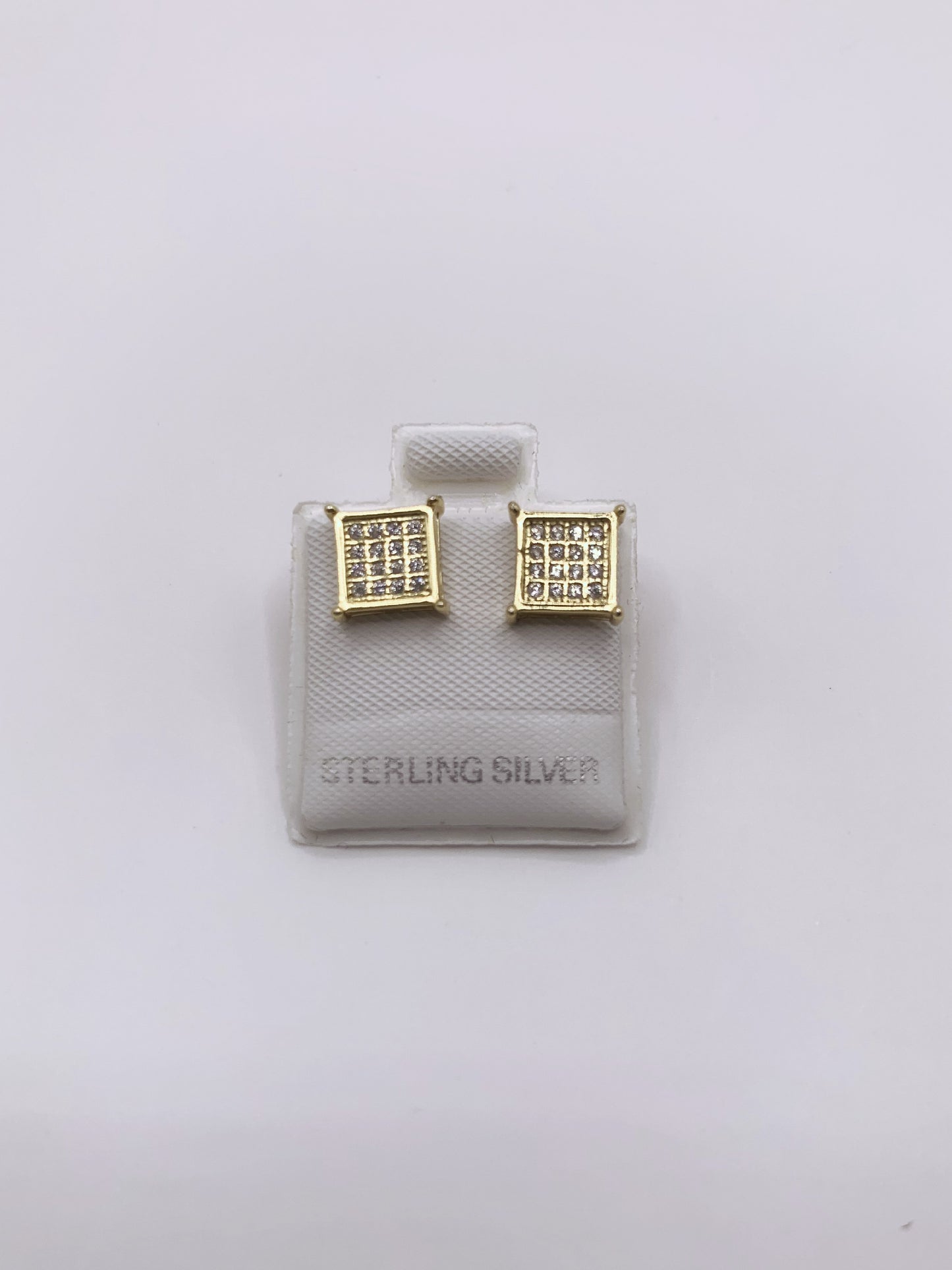 Iced Out Square Stud Earrings in Gold-Bonded Sterling Silver- 7mm