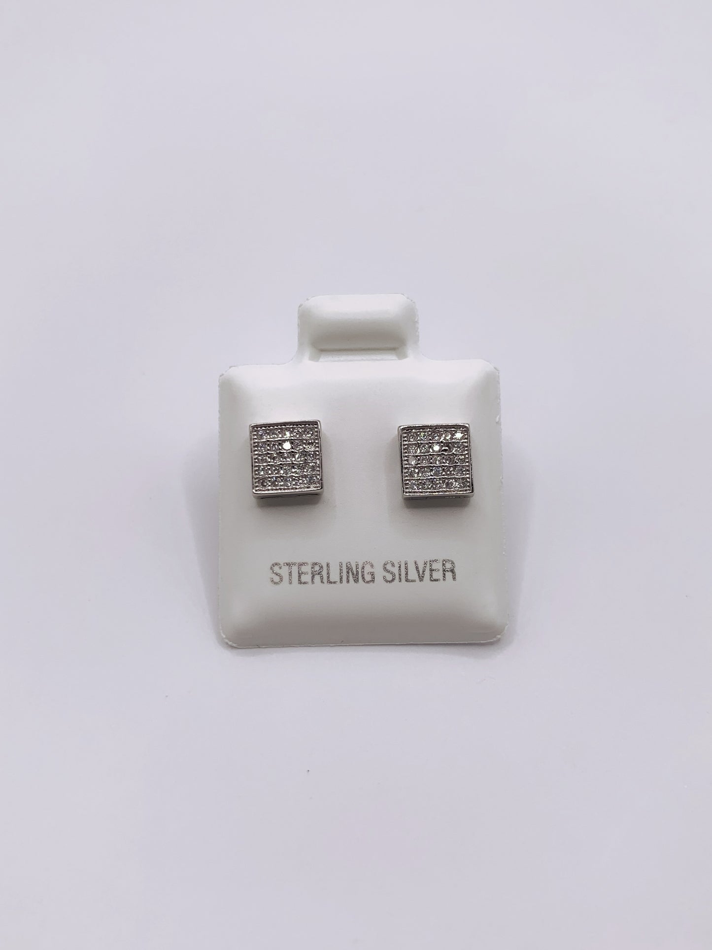 Iced Out Square Stud Earrings in Sterling Silver- 6mm