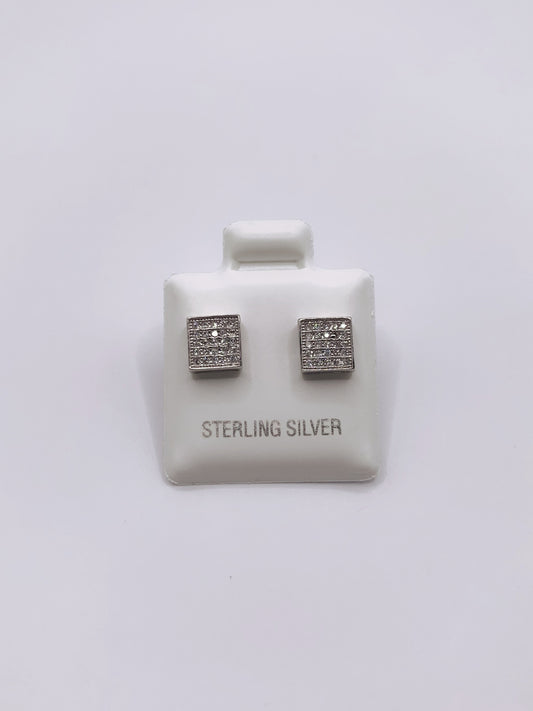 Iced Out Square Stud Earrings in Sterling Silver- 6mm