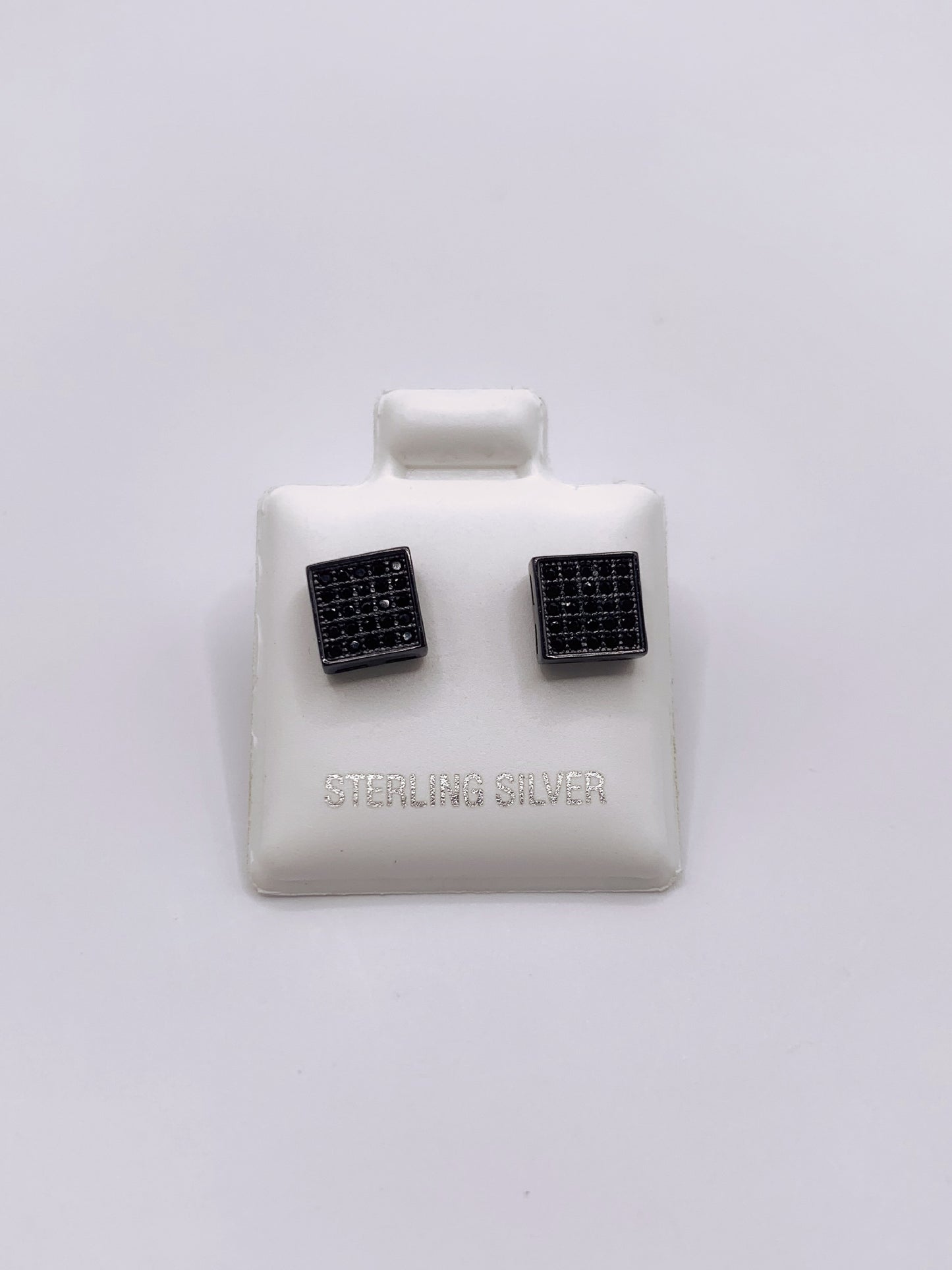 Iced Out Square Stud Earrings in Sterling Silver Black- 6mm